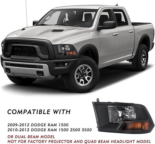 Miniatura 9 de Juego de ensamblaje de faros delanteros para Dodge Ram 15002010-2012 Dodge Ram 2500 3500 Pickup 2009-2012, repuesto OE (compatible con modelo de