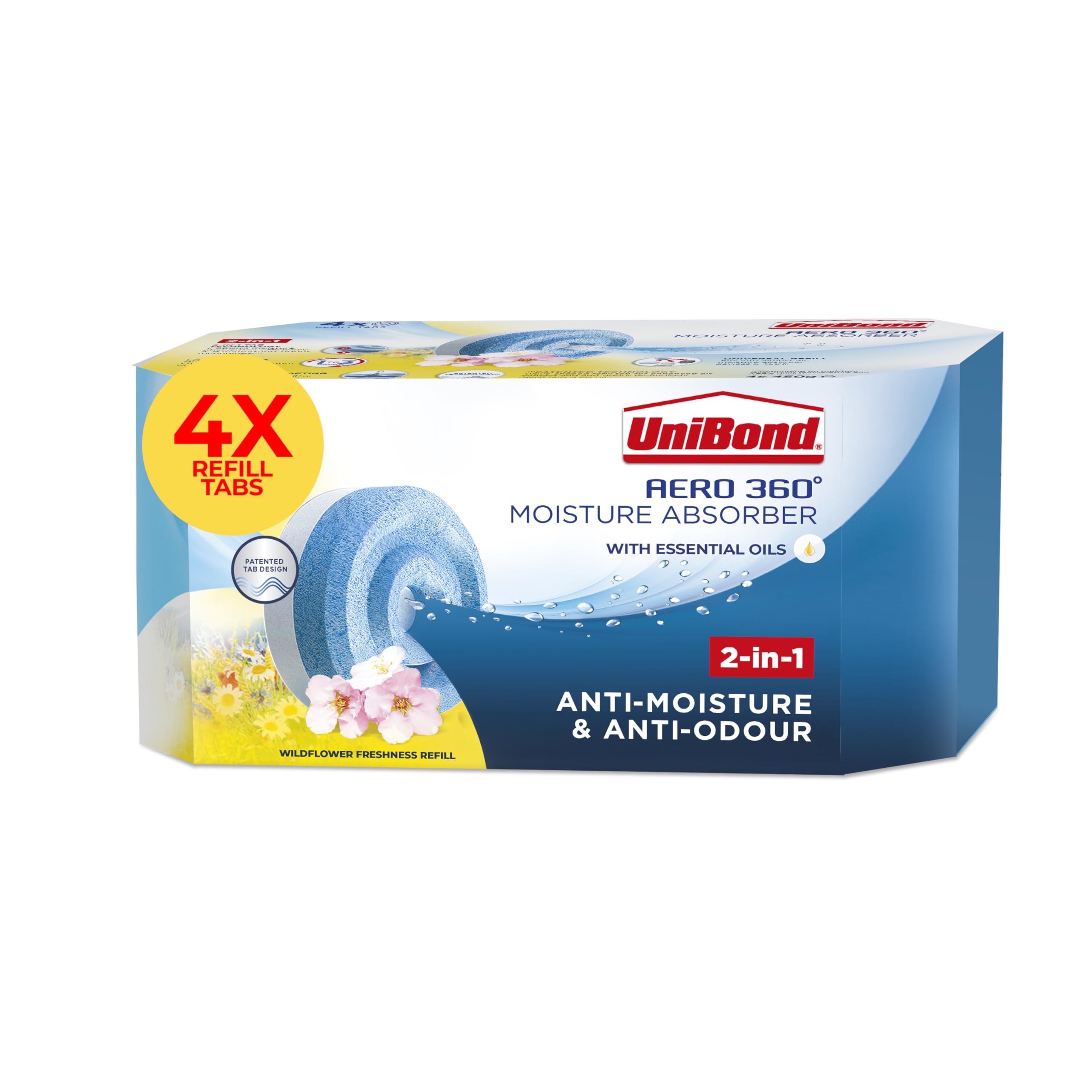 Unibond AERO 360° Moisture Absorbing Wildflower Meadow Refill Tab, Aromatherapy, Ultra-Absorbent and Odour Neutralising, for Dehumidifier, Condensation Absorbers, Pack of Four (4 x 450 g),-image-7