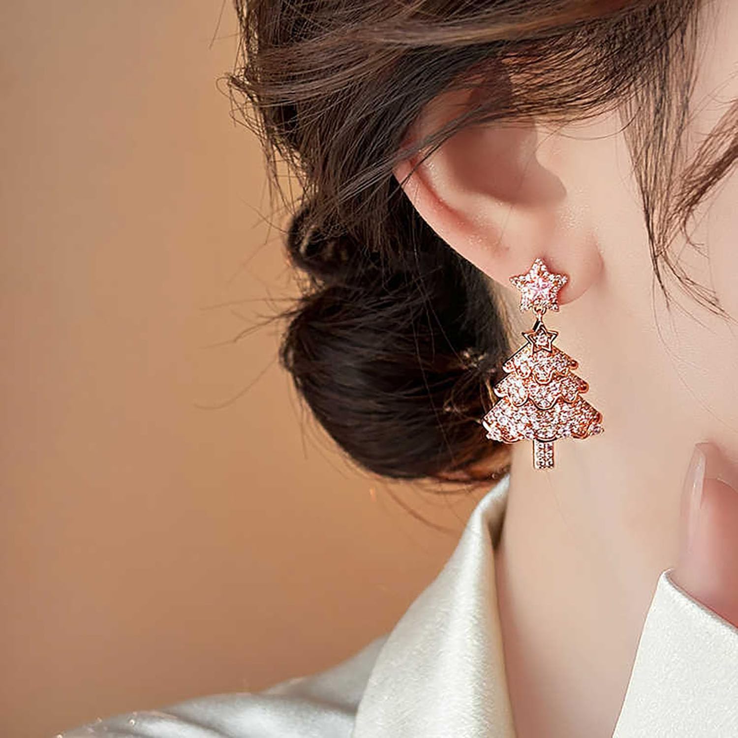 Christmas Tree Earrings for Women Rhinestone christmas Tree Dangle Earrings Christmas Jewelry Gifts for Women - Image 3