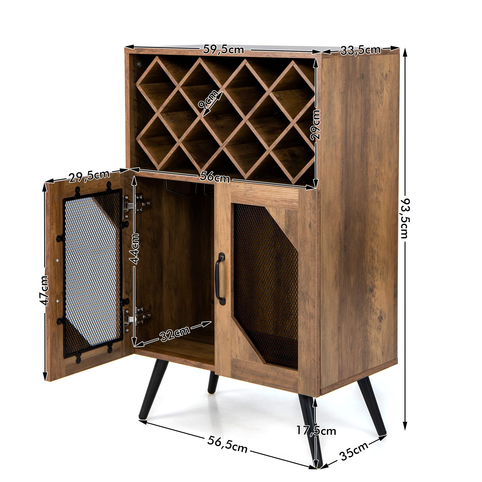 GIANTEX Meuble de Bar à Vin, Buffet Industriel avec Casier à Vin Amovible et Porte-Verre Intégré, Meuble de Rangement en Bois pour Salle à Manger, Salon, Cuisine, Marron Rustique