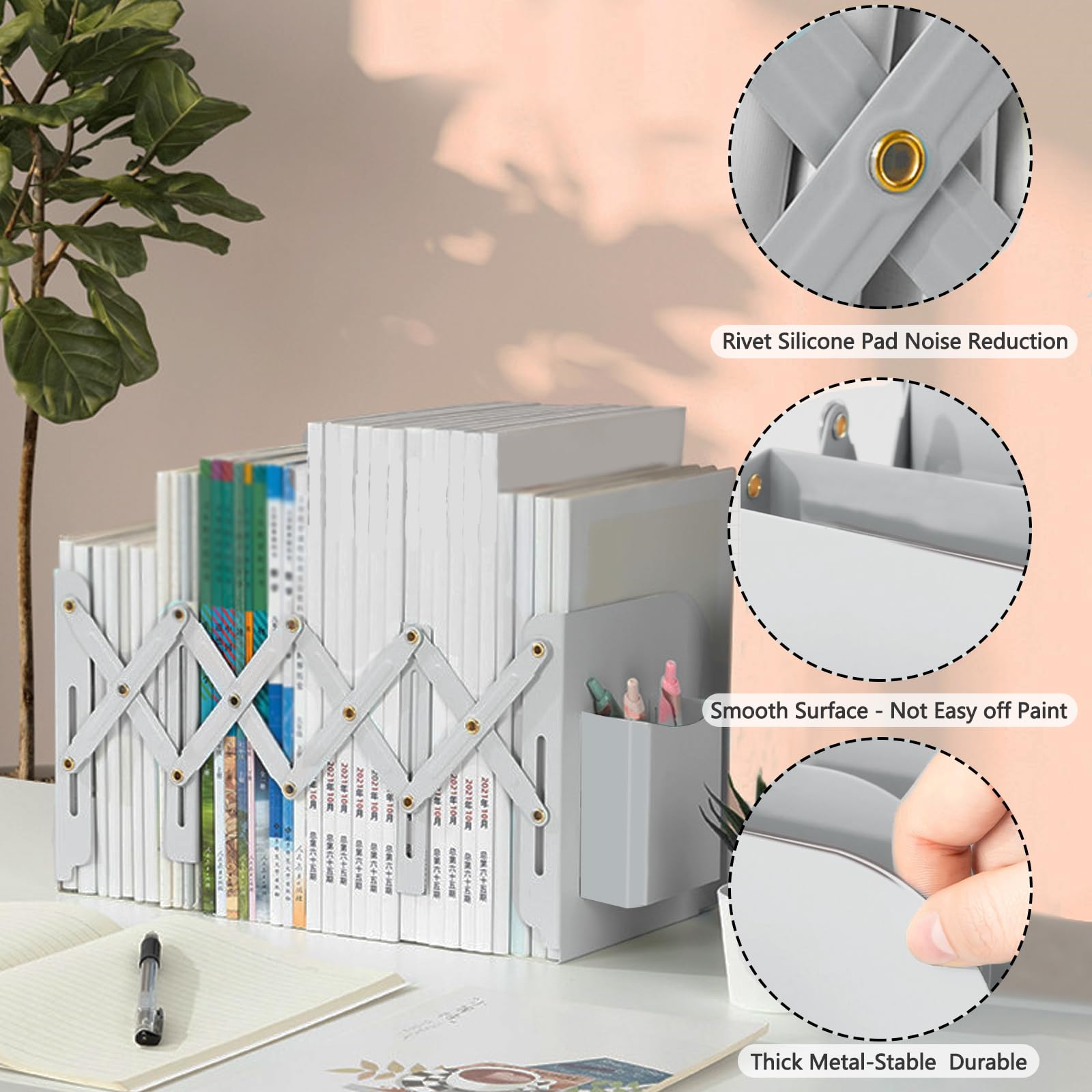 Book Ends, Adjustable Metal Book Ends for Shelves Heavy Duty Expandable Bookends - Image 3