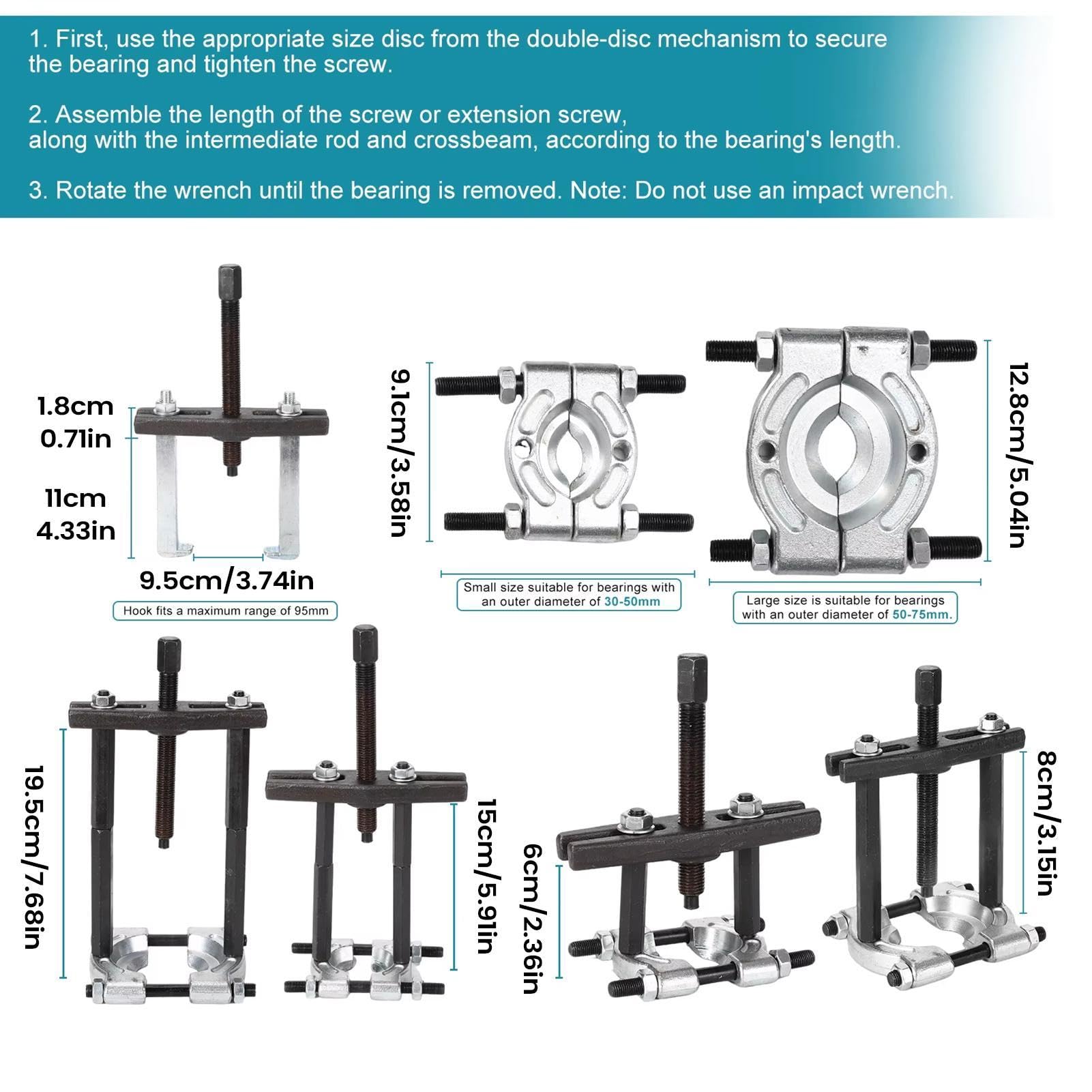 Genérico Extractor de Rodamientos de Ruedas Kit Portátil Separador Auxiliar | Partidor Separador de Rodamientos para Turismos, Pickups, Motos, Remolques, Autocaravanas y Camiones