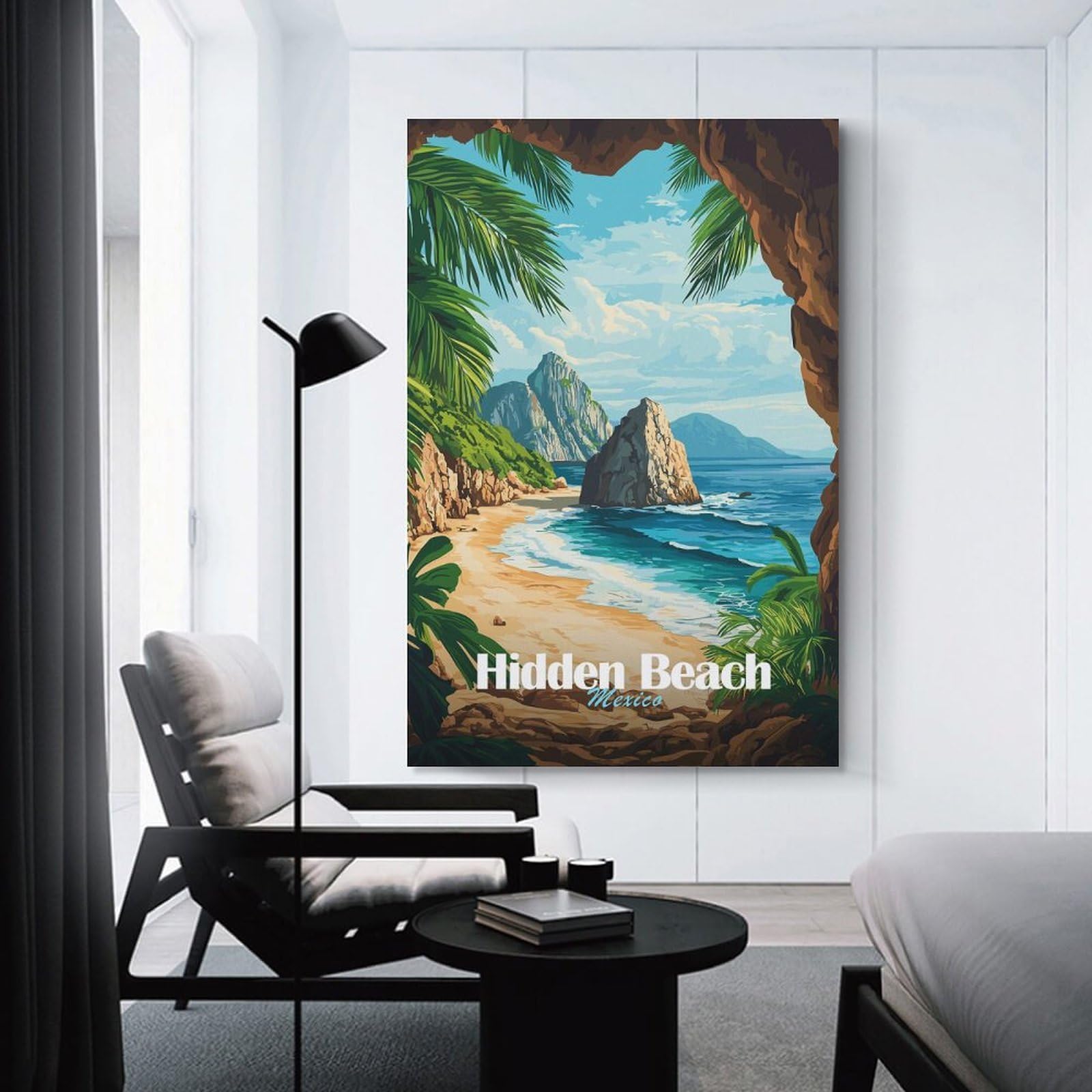 Junmoney Wall Art Print Hidden Beach Mexico, 12x18inch(30x45cm), for Hallway, Bedroom Or Modern Interiors, Thoughtful Wall Decor for Art Lovers