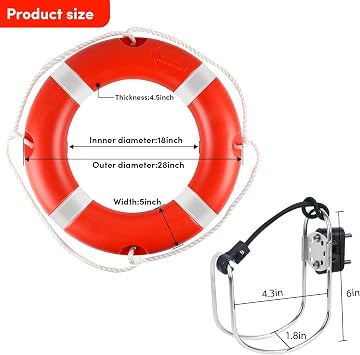 Life Ring 23/28 Boat Safety Throw Rings with Water Floating Lifesaving Rope Life Preserver Ring Buoy with Reflective Tape & Grab Lines for Rescue Lifesaving - Orange