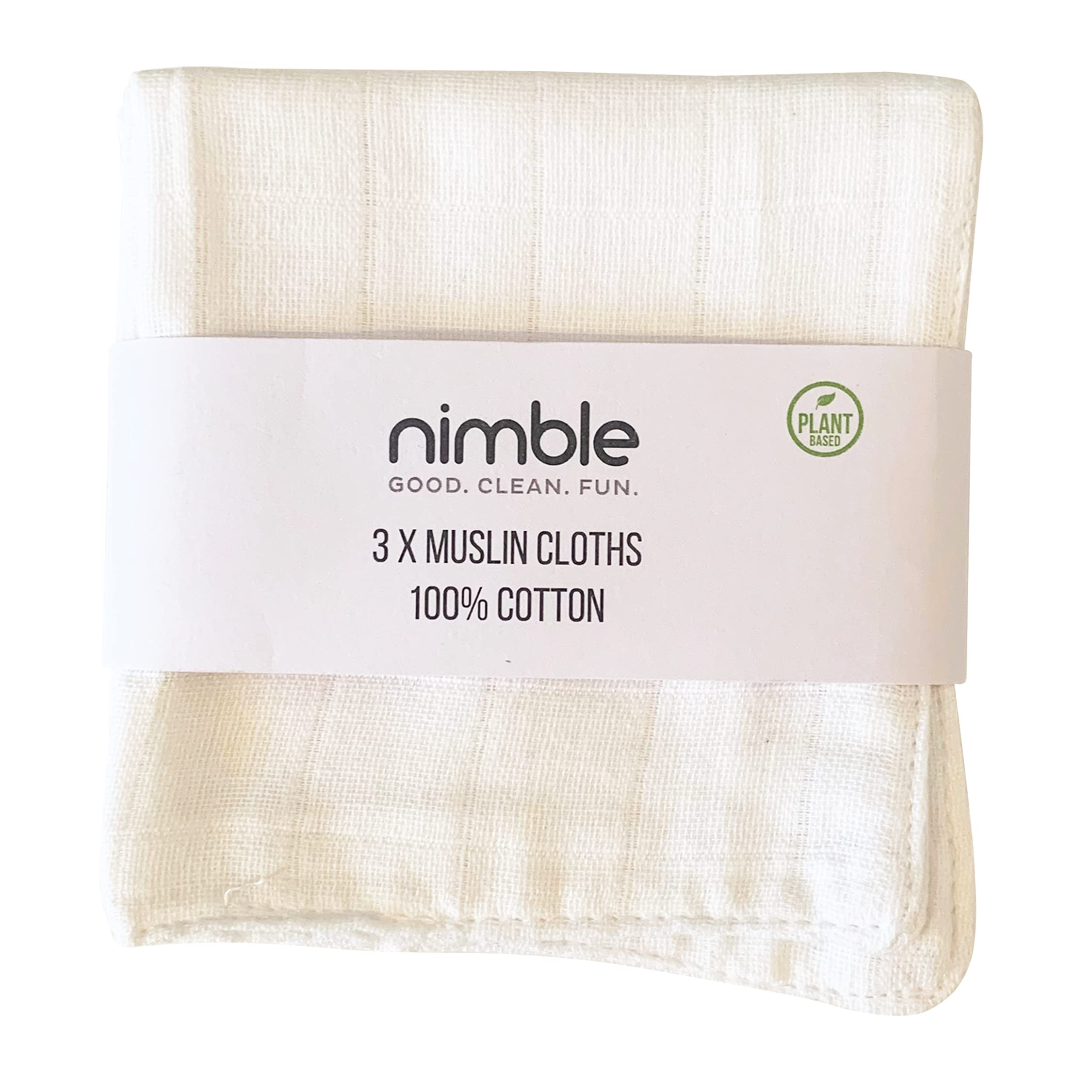 Nimble, Muslin Squares, Baby Burp Cloths, 3 Pack Muslins, Reusable Baby Wash Cloths, 100% Cotton Hand Washcloths, Baby Towels for Newborn, Toddlers, Unisex