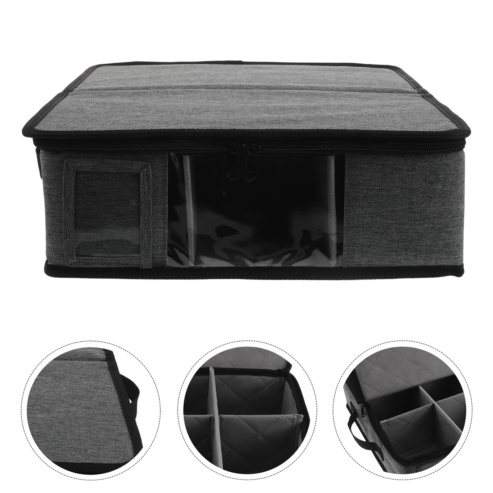 SHINEOFI Caja de Almacenamiento para Tazas con Divisores, Tapa con Cremallera y Asas, Organizador Apilable para Vasos y Tazas de Café, Multiuso para Cocina y Mudanzas, Diseño Compacto