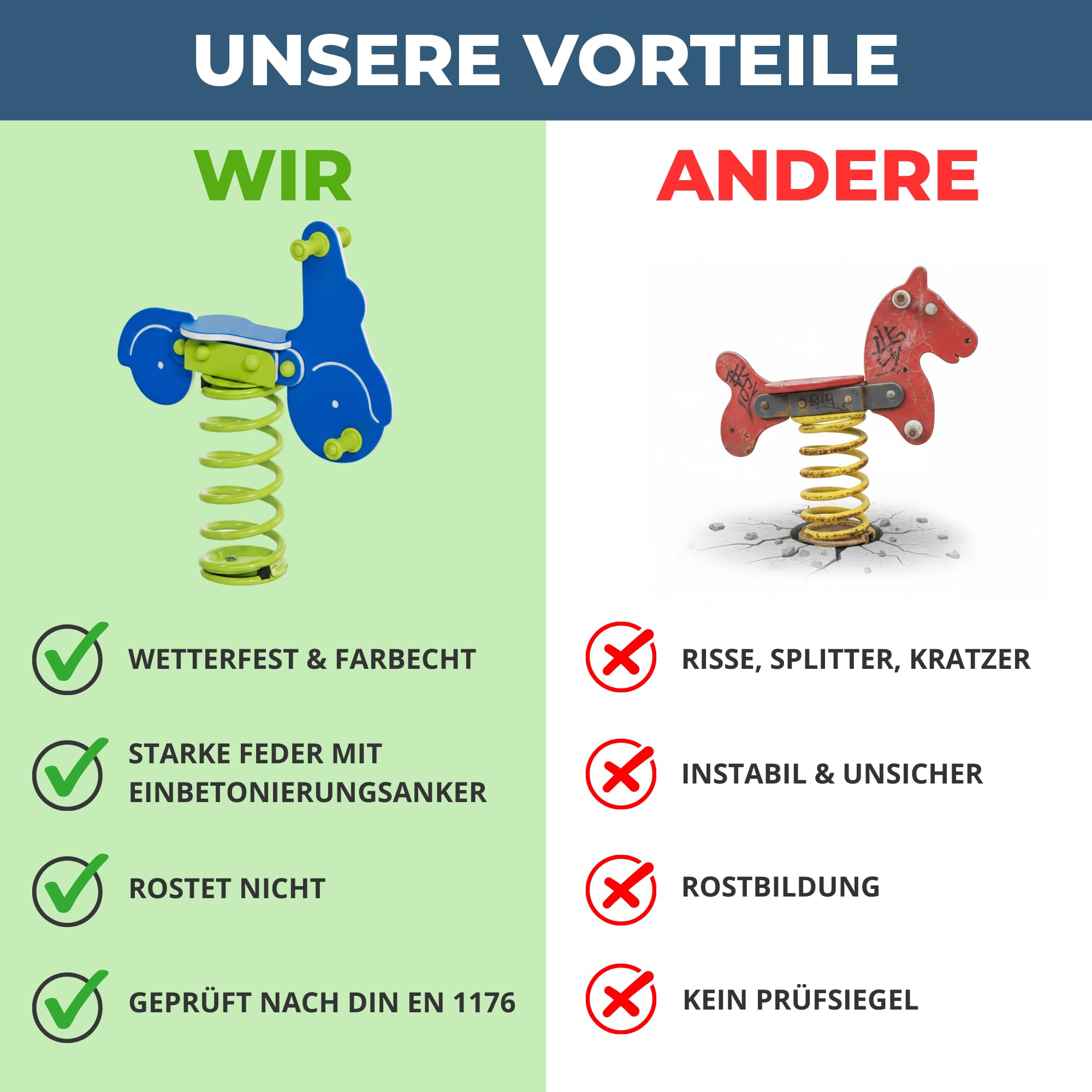 Federwippe Roller Schaukelwippe DIN EN 1176 geprüftes | Wipptier für öffentliche Spielplätze, Kindergarten und Kommunen aus HDPE Kunststoff Federtier inkl Bodenanker