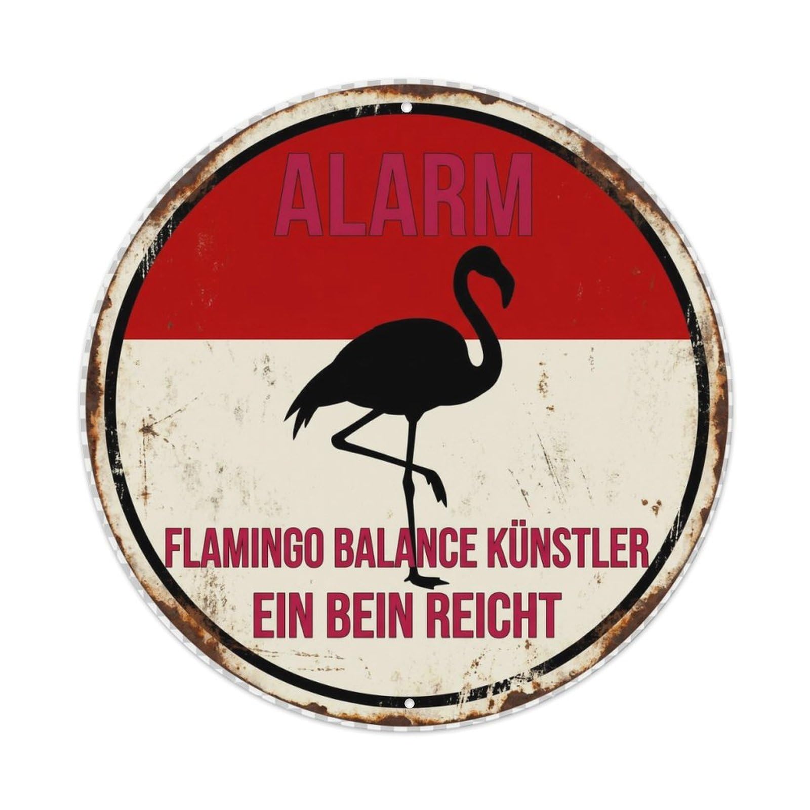 Fqcyn Style Sassy Flamingo One Leg Metal Tin Sign Plaque Wall Decor For Cafe, Club Bar, Office, Home Garden Round Metal Poster 8X8inch