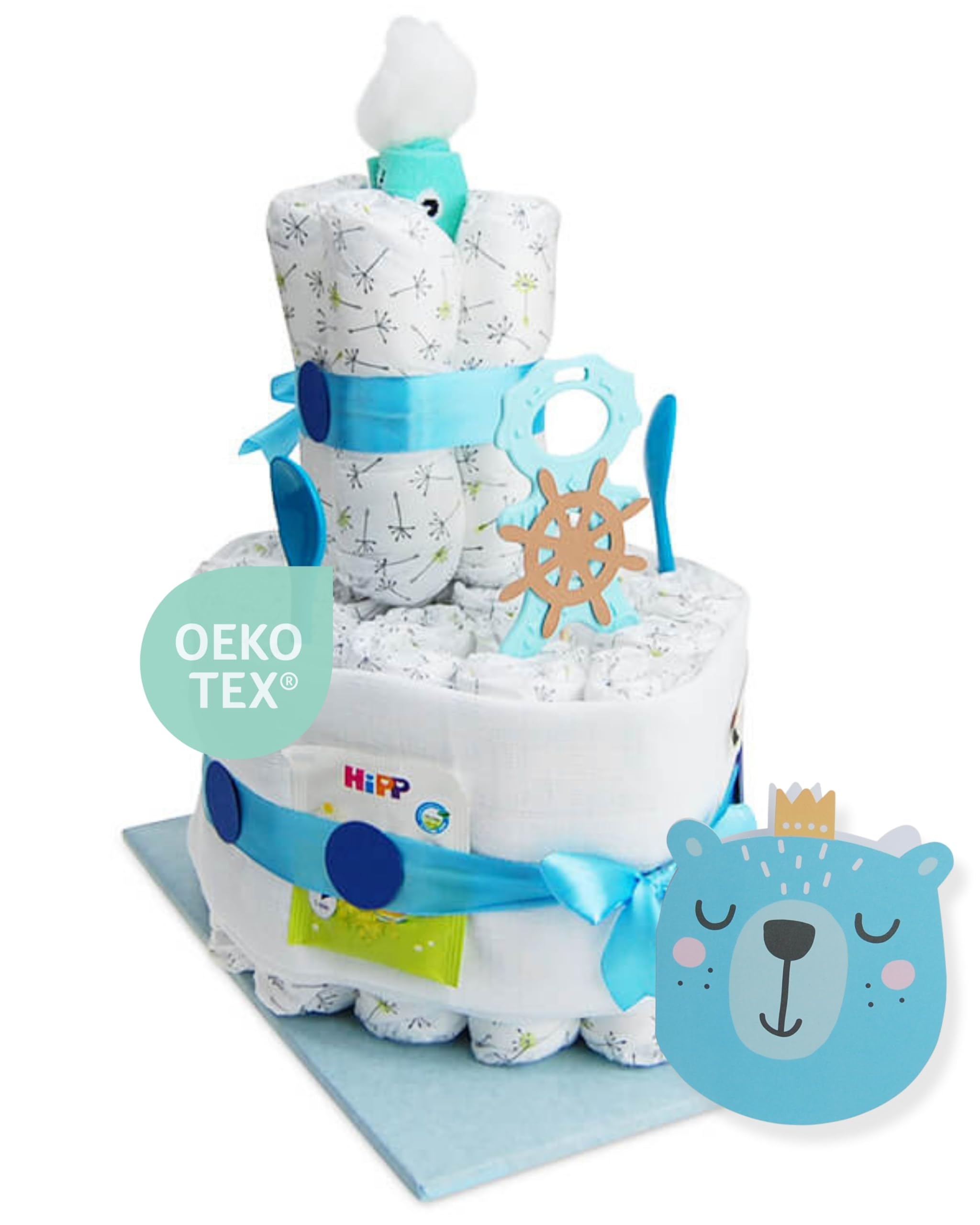 com – Windelschiff für Jungen in Blau - inkl. 23 LILLYDOO Windeln | Geschenk zur Geburt | Taufgeschenk | Geschenk zur Babyparty – Handgefertigte Windeltorte (Junge)
