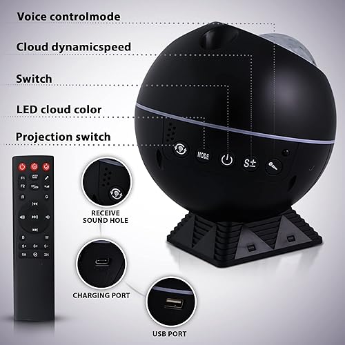 Miniatura 6 de Proyector de estrellas, proyector de galaxia Rossetta para dormitorio, altavoz Bluetooth y proyector Aurora de ruido blanco, proyector de luz