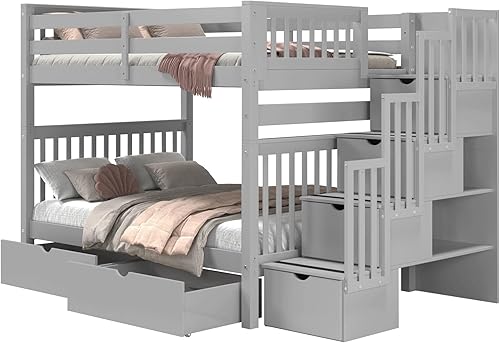 Miniatura 4 de Bedz King Literas de escalera con 4 cajones en los escalones y 2 cajones debajo de la cama color gris