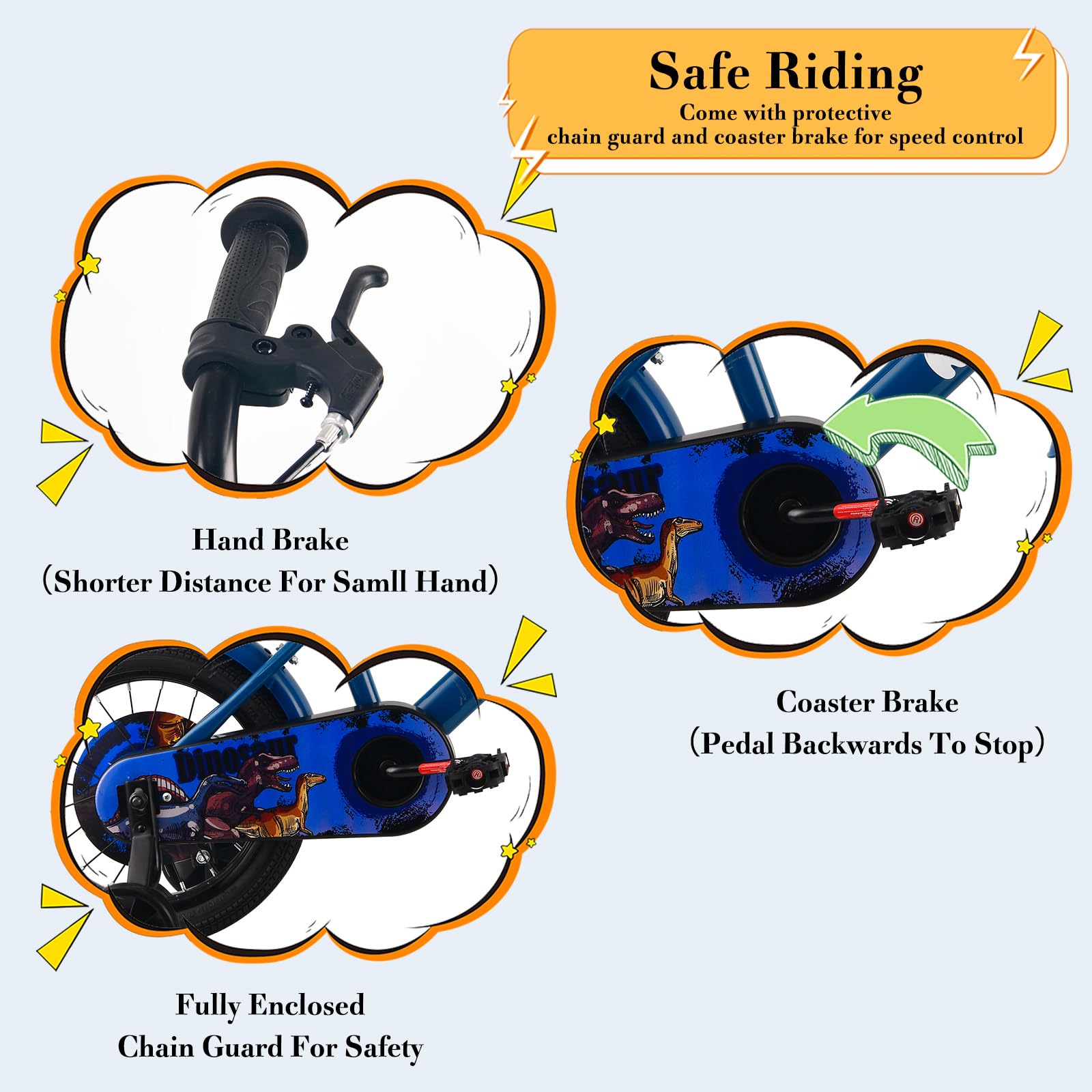 RULLY Dinosaur Kinderfahrrad für Jungen von 2-7 Jahren, 12, 14, 16 Zoll BMX-Stil Kinderfahrräder mit Stützrädern, Kinderfahrrad für Kleinkinder