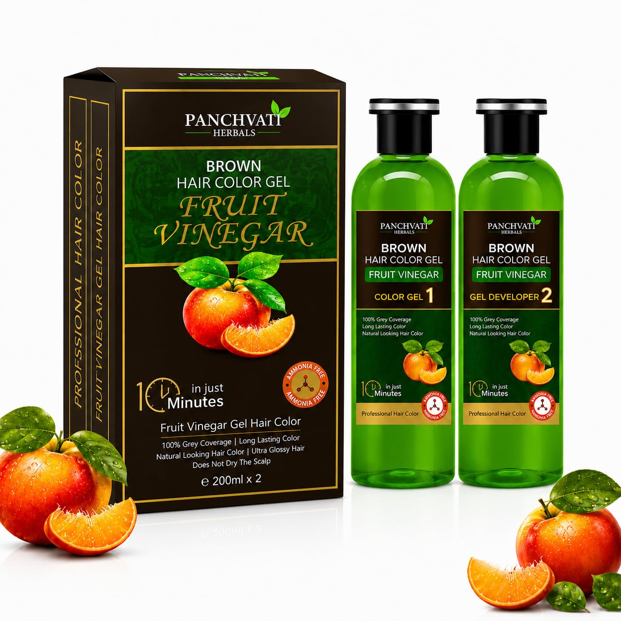 Panchvati Herbals Fruit Vinegar Hair Color Gel (Brown) | Ammonia Free | For Men & Women (200 Ml × 2)-picture-31