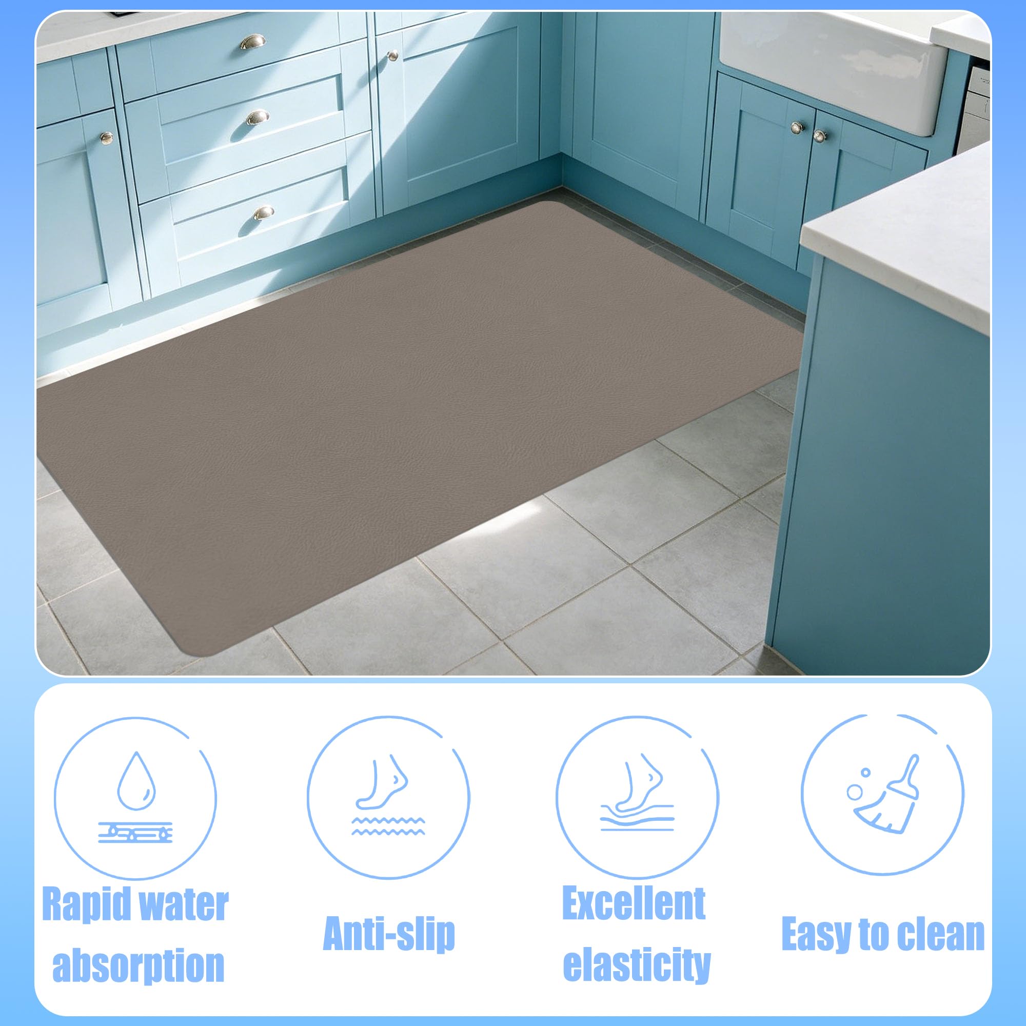 Alfombra de Baño 105 x 120 cm Rápido Secado Alfombrillas de Baño Absorbentes Antideslizante y Antihumedad para Ducha, y Cocina, marrón