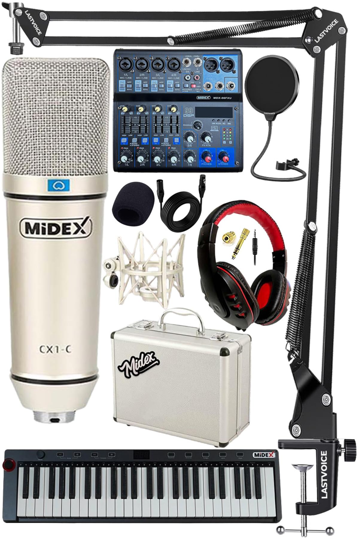 Stüdyo Ekipmanları Midi Live Paket-4 Ses Kartlı Mikser Midi Klavye CX1 Mikrofon Kulaklık