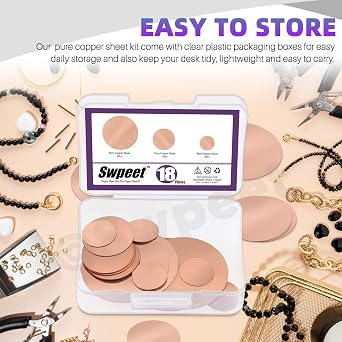 Swpeet 18Pcs 3 Sizes 3/4 6/5 2 Pure Copper Sheet Assortment Kit, 0.02 Thickness Copper Metal Sheet Copper Round Plate for Crafts,DIY, Jewelry, Electrical, Repair, Industrial