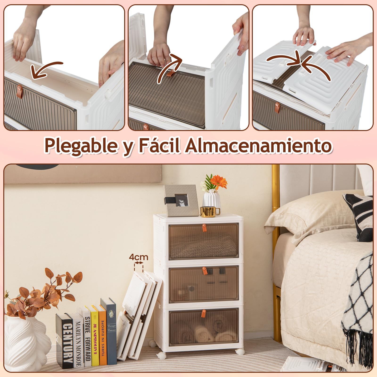 GOPLUS Caja de Zapatos Plegable, Organizador Zapatos Transparente Apilable con Tapa, Puerta Magnética y Ruedas, Zapatero Plástico Modular, para Entrada, Recibidor, Dormitorio (6 Niveles)