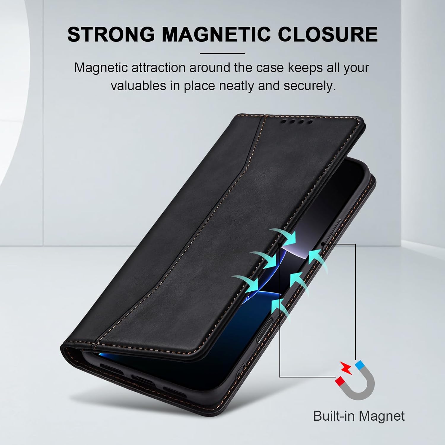 Jasonyu Flip Wallet Case for iPhone 16 Pro Max,Leather Magnetic Folio Cover with Card Holder,Kickstand - TPU Shockproof Durable Protective Phone Case,Black - Image 3