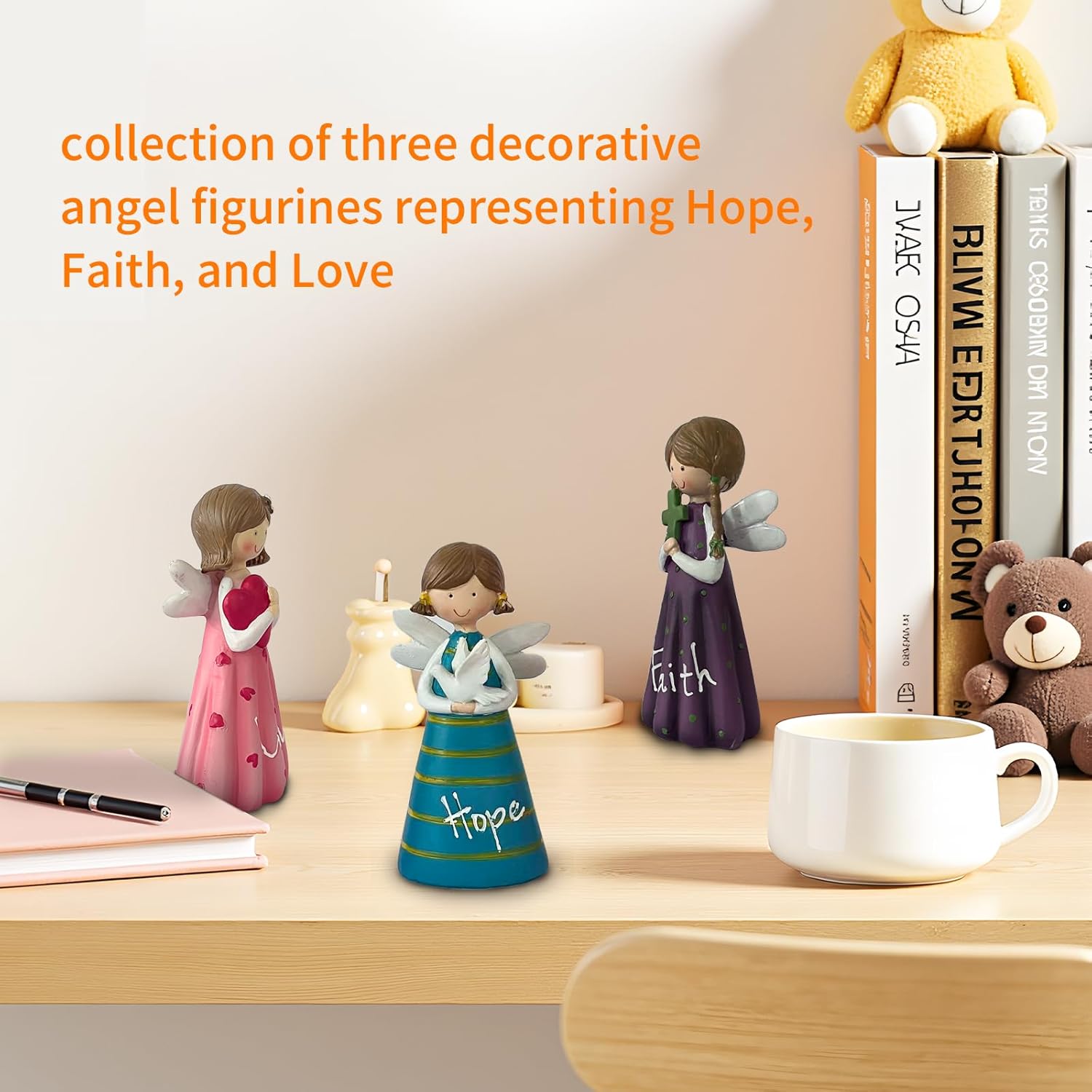 Angel Figurines Set of 3, Hope Faith Love Collection Gifts for Women, 4.7" Resin Hand-Painted Decorative Angels with Wings Suitable for Indoor and Outdoor Decor - Image 3