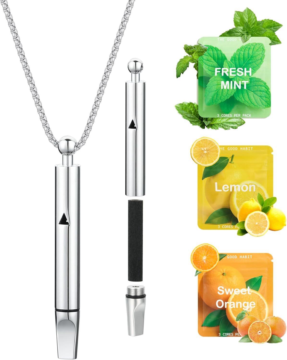 Breathe Free Breathing Necklace with Adjustable Resistance, Quit Smoking Inhaler with 9 Replacement Pods, Stop Smoking Necklace for Anxiety Relief, Relaxation, Focus, Mindful Breathing