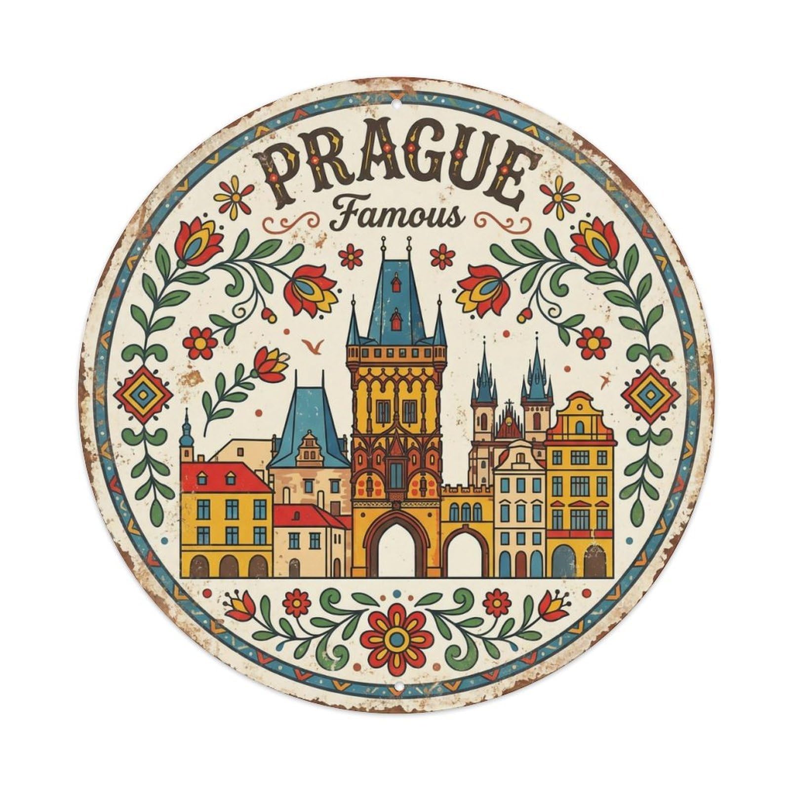 Vintage Travel Prague Czechia Tradition Metal Tin Sign