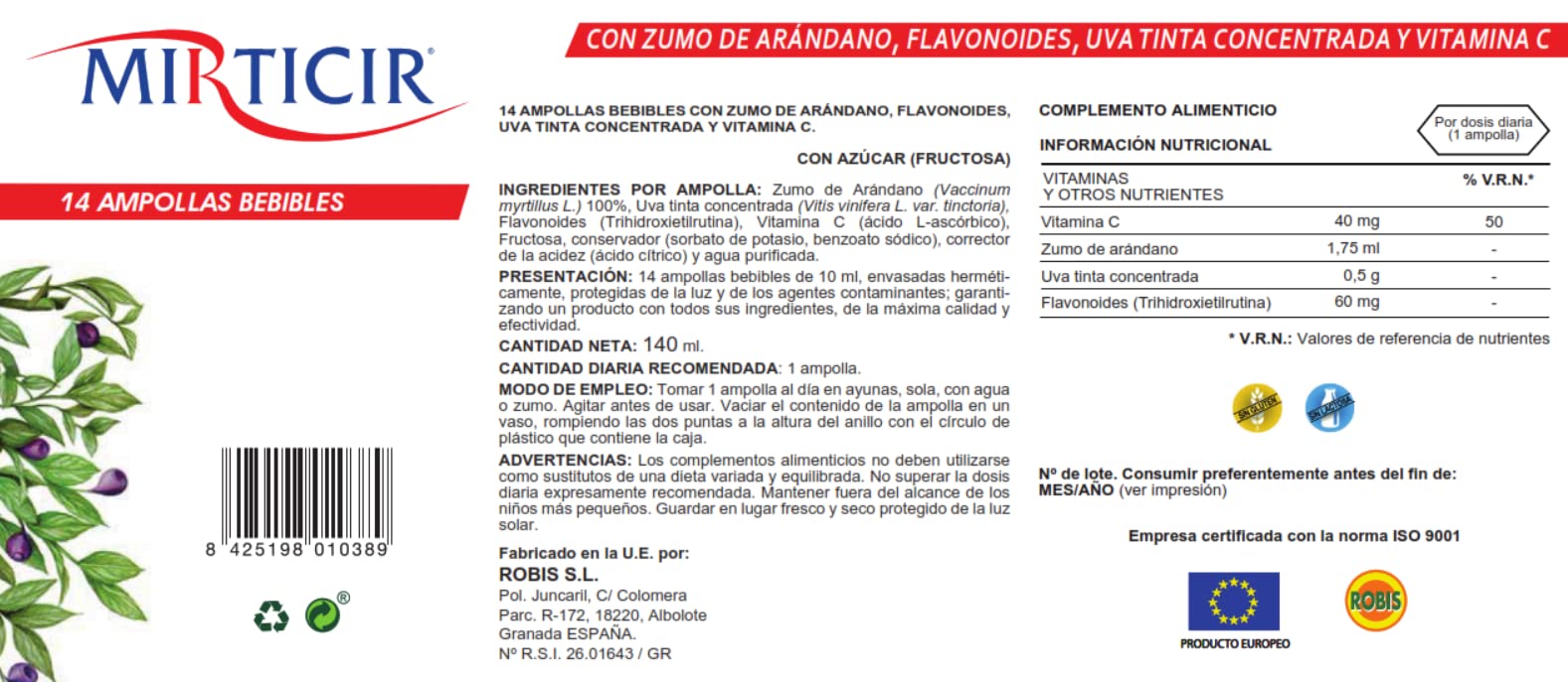 Robis Mirticir Complemento Alimenticio Natural - 14 Unidades