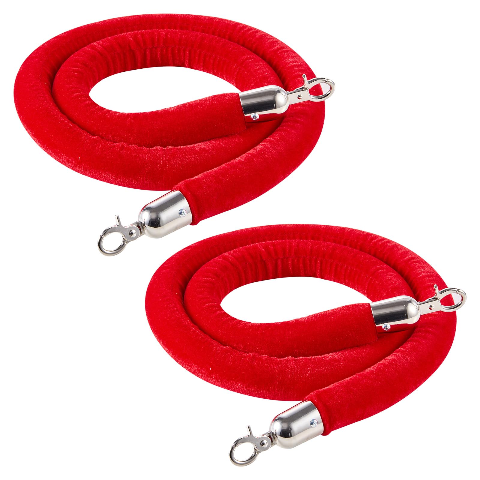 VEVOR Cordone Intrecciato per Paletti Divisori in Velluto Rosso, 2 Pezzi, Corde per Pali di Controllo della Folla da 1,5 m con Ganci Argentati, Corda per Moquette per Eventi su Feste, Cinema