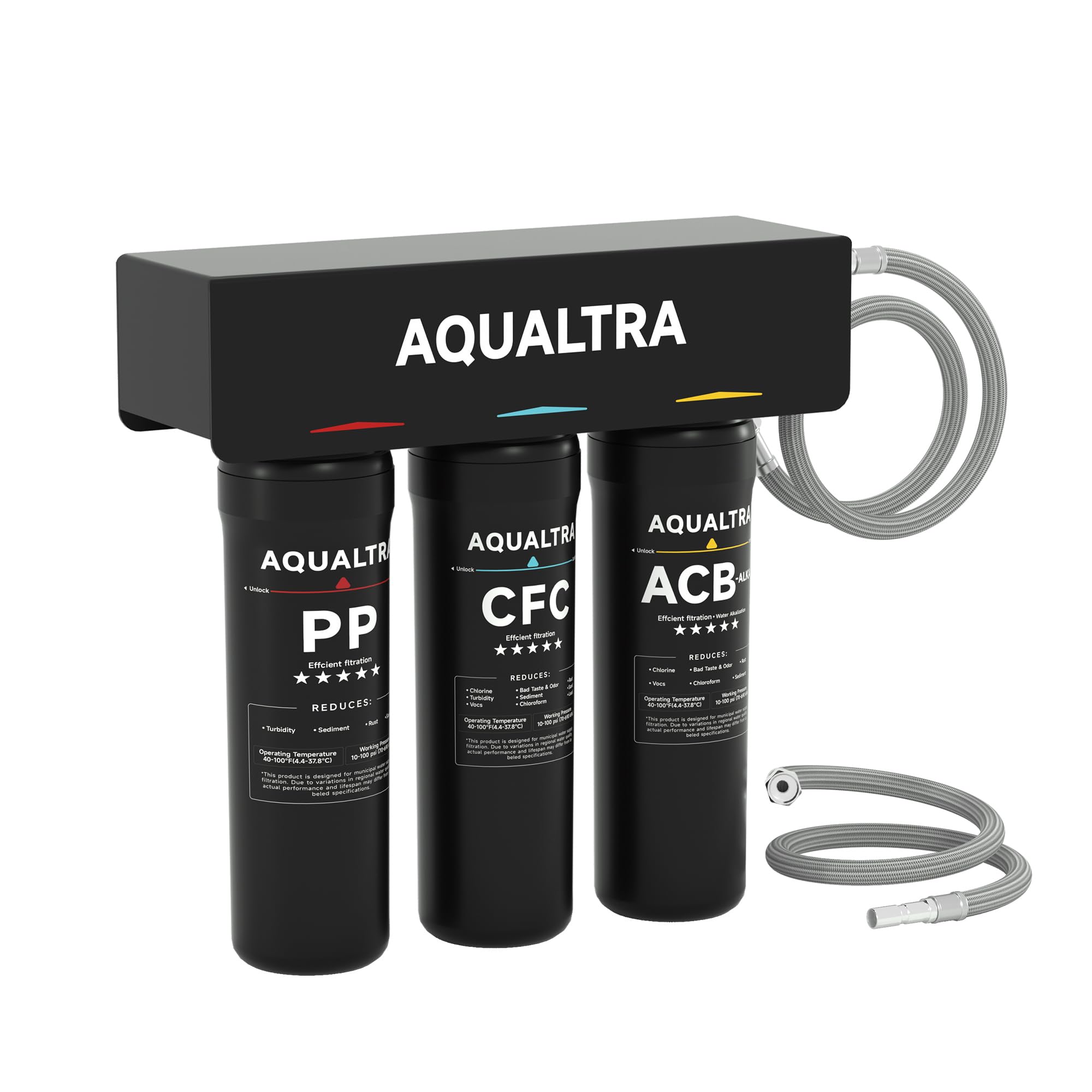 AQUALTRA USF-3B-10 Sistema filtrante sottolavabo leggermente alcalino, 30000–121 000L, riduce PFOA, PFOS, cloro, piombo, mercurio, cloramina, fluoro, particelle di microplastica, cattivo gusto e odore