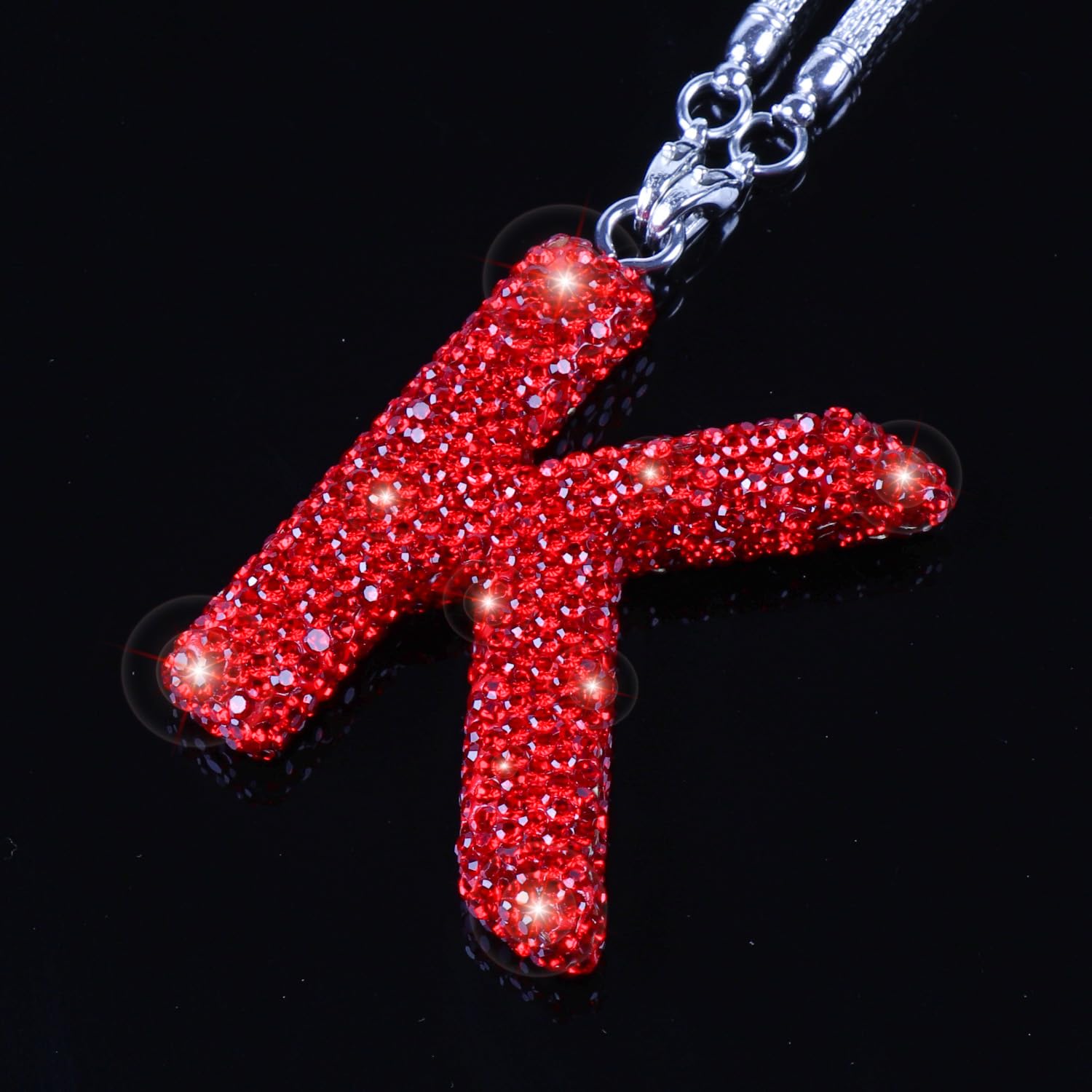 Red Rear View Mirror Hanging Accessories Crystal Diamond Rhinestone Car Ornament Letter K Cute Lucky Rhinestone Car Accessories — view 2