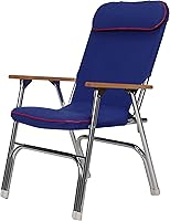 Seachoice High-Back Canvas Folding Chair - Comfortable Blue/Red Marine Chair with Storage Pouch & Lightweight Frame