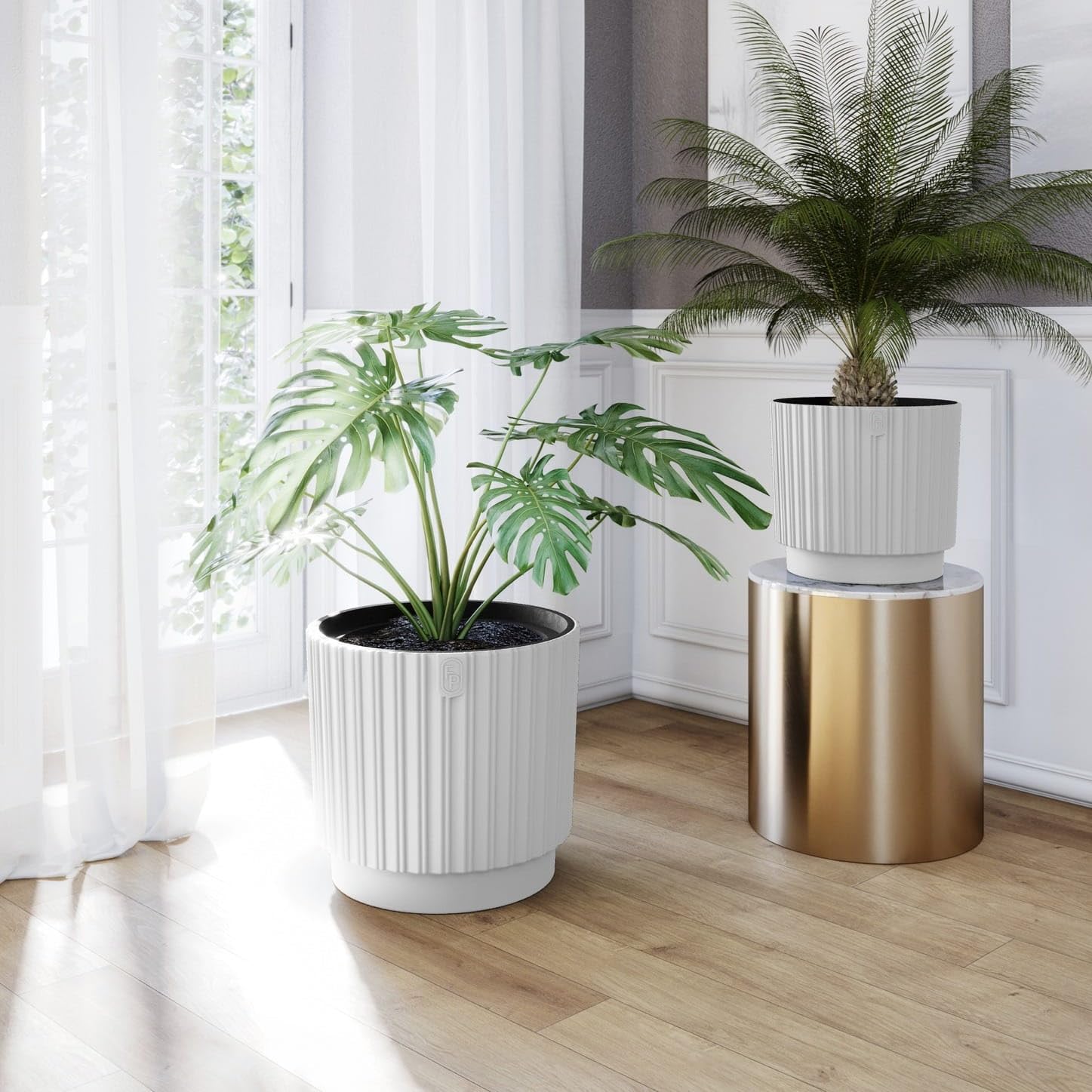 DIKEL Blumentopf rund  30 cm Hhe 30 cm | bertopf aus hochwertigem  Kunststoff | Pflanztopf fr Innen und drauen | Blumentpfe mit Einsatz im  modernen minimalistischen Stil | Wei: Amazon.de: Garten