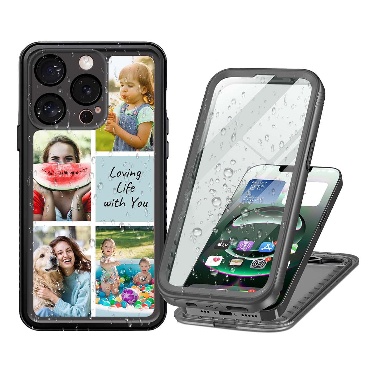 Waterproof IP68 Case for iPhone 17 Pro Max Air 16 15 14 Plus 16e 13 12 Mini 11 SE XS XR 8 7 Custom Personalized Photo Collage Heavy Duty Protection
