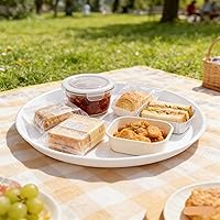 Vista 6 de 6 paquetes de platos redondos de plástico, bandejas de comida para restaurantes de 13.5 pulgadas, color blanco