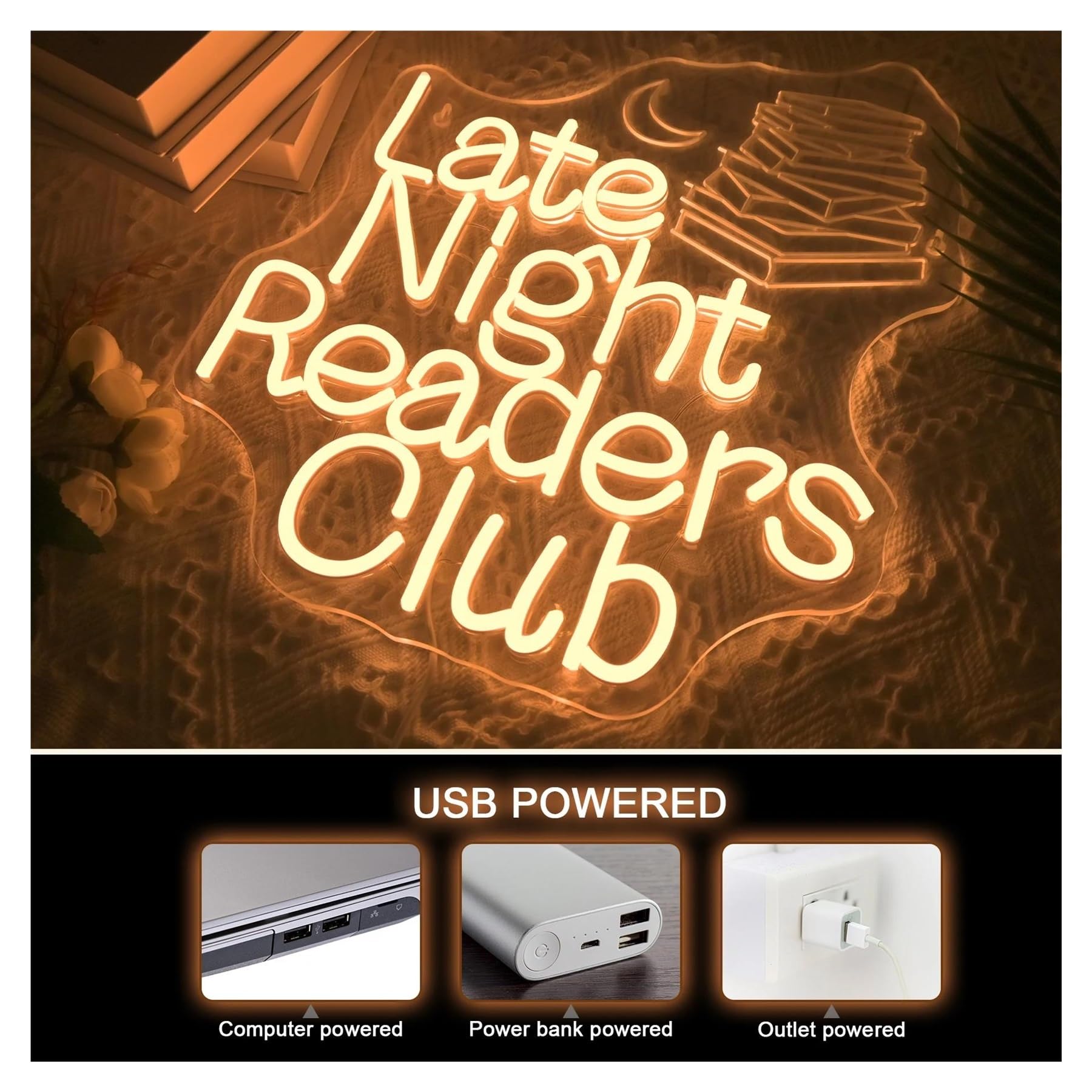 Scritta luminosa Insegna Al Neon Late Night Readers Club Per Camera Da Letto, Libreria, Club Per Amanti Dei Libri, Decorazione Da Parete Con Luce Dimmerabile 32cmx38cm
