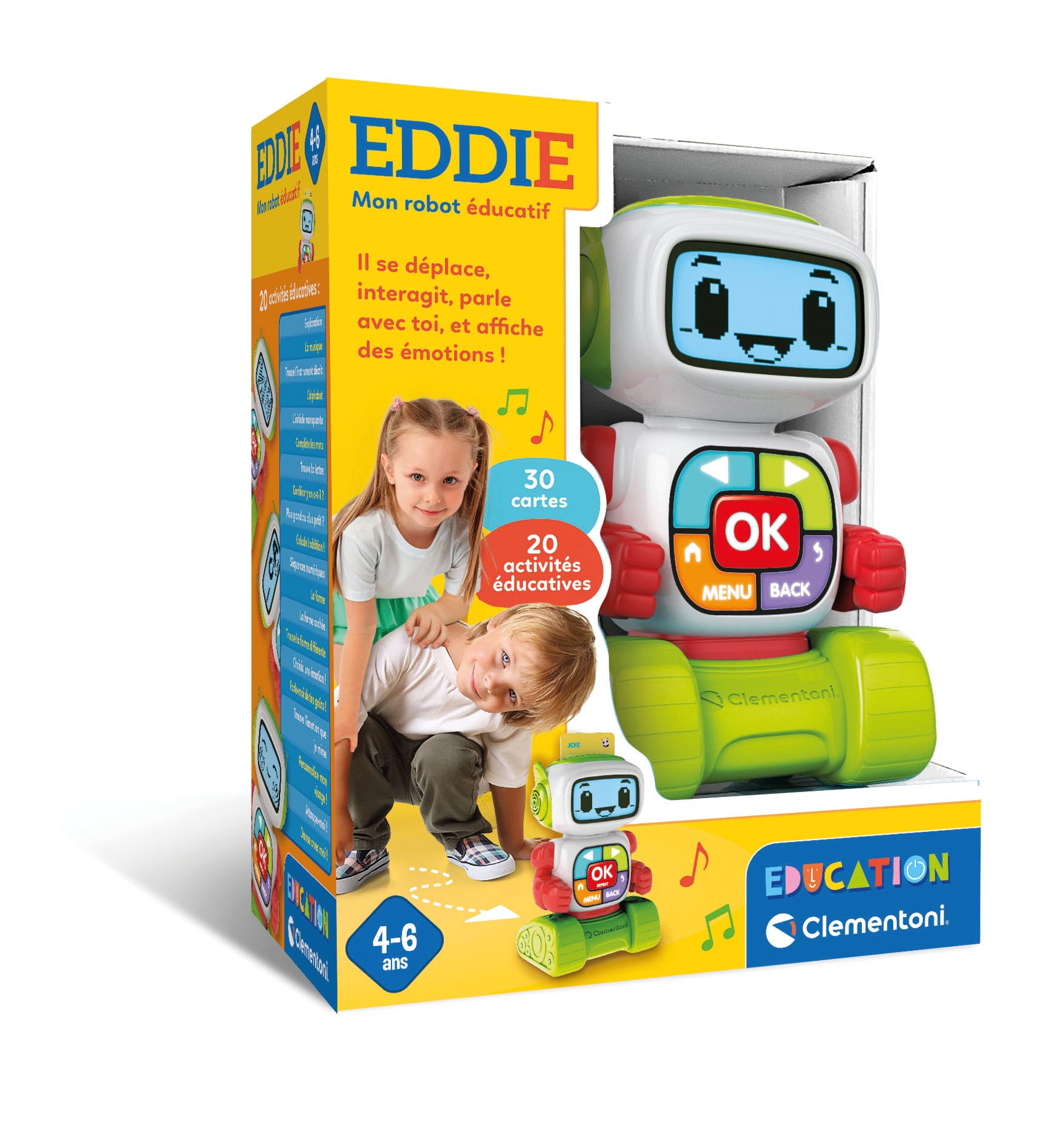 Robot éducatif - Clementoni - Eddie - 30 cartes double face - 20 activités éducatives - Écran LCD - 4 à 6 ans - Informatique Robot éducatif - Clementoni - Eddie - 30 cartes double face - 20 activités éducatives - Écran LCD - 4 à 6 ans - Informatique
