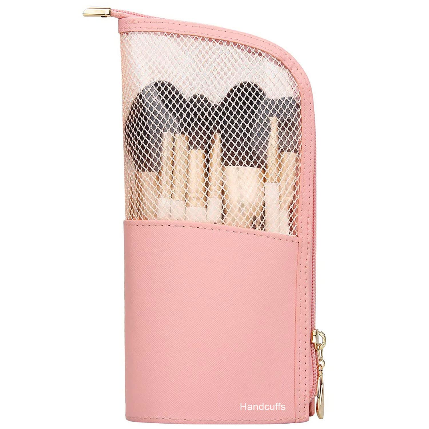 Handcuffs Makeup Brush Pouch Organizer Case | Portable | Stand-Up | Cosmetic | Brushes | Holder | Professional | Travel | Make Up | Bag (Pink)-image-45