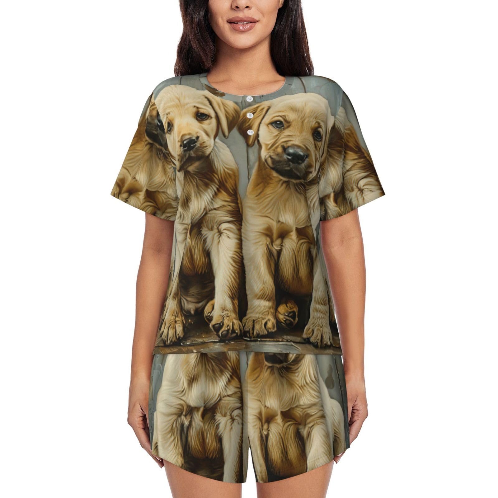 Pijama de cachorros mujer conjunto corto ligero ropa de dormir verano casual casa 8