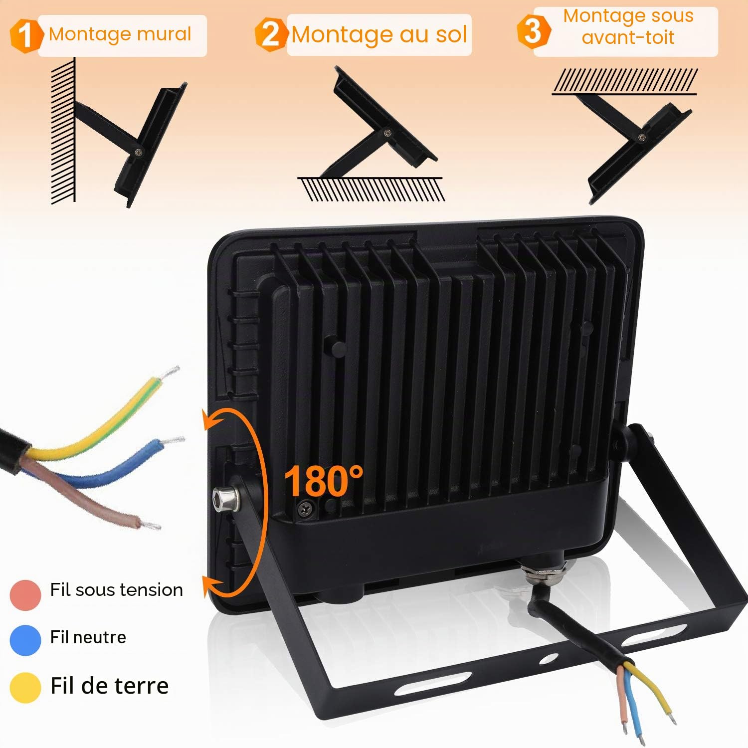 Projecteur LED Exterieur, 5PCS 20W Lampe de Sécurité Super Lumineux 1700LM 6000K Blanc Froid, IP66 Etanche Projecteur de Paysage Extérieur pour Garage Cour Patio (Sans prise)