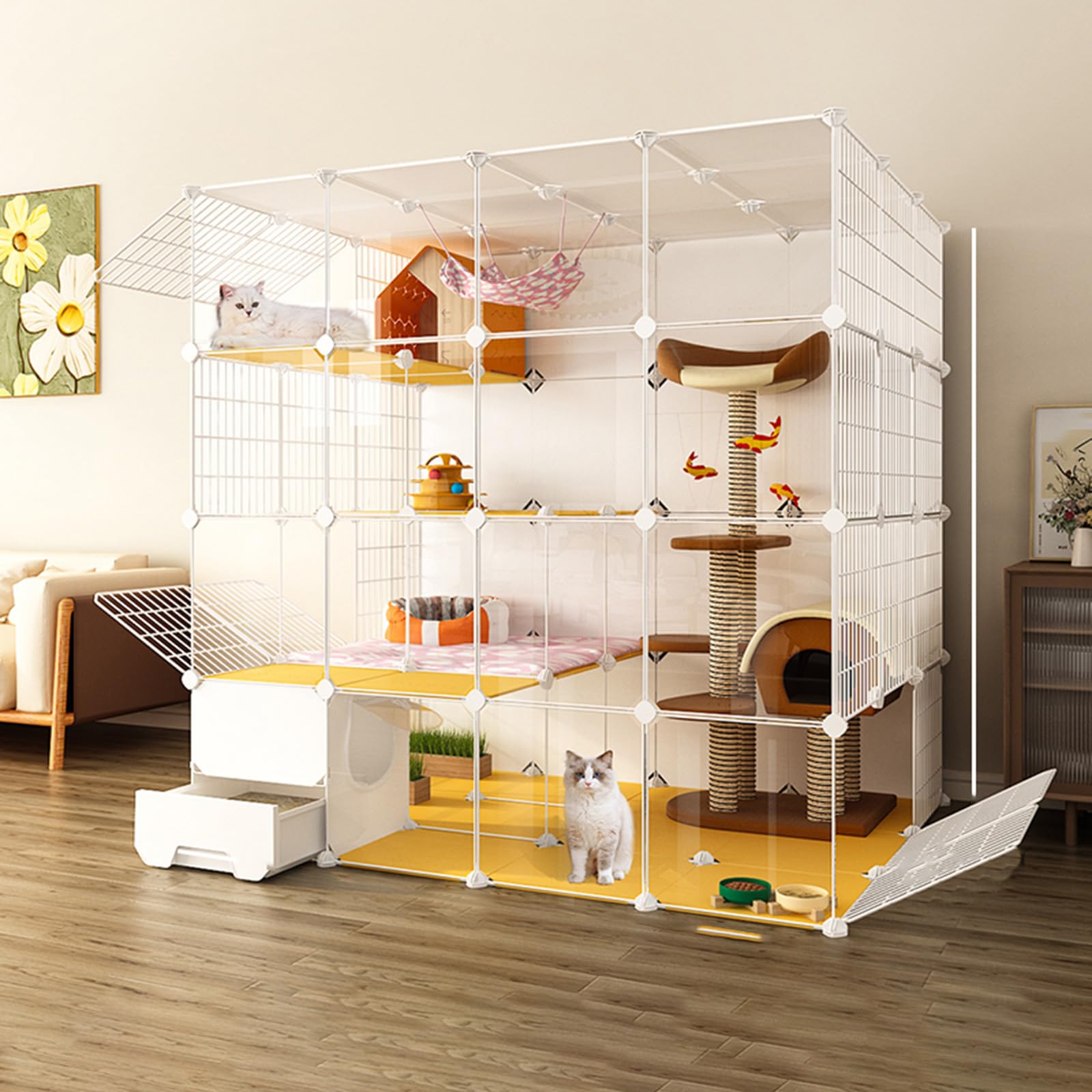 asdchZen Portable Cat Cage,Large Indoor Cat Cage,Indoor Cat Cage With Litter Box,Pet Cages For Small Animals,Indoor Diy Cat Playpen,For And Cat,147 * 111 * 147Cm