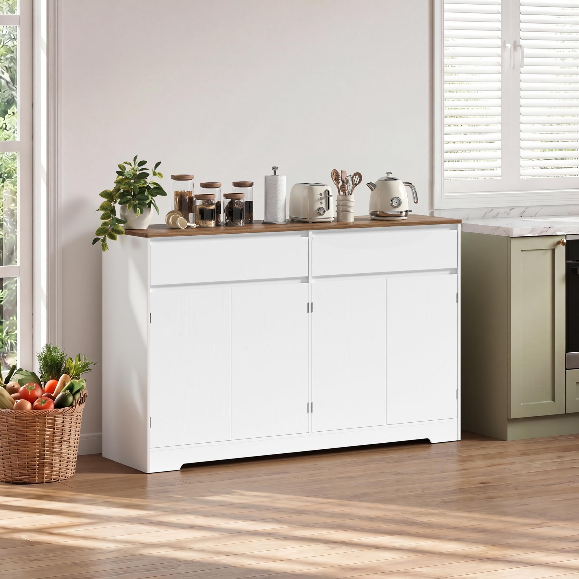 Xbro Credenza Cucina Grande 140 cm, Mobile Cucina con 4 Ante e 2 Cassetti, Madia Soggiorno Moderna con Ripiani Regolabili, Mobile Contenitore Multiuso per Cucina e Sala da Pranzo, Legno Naturale