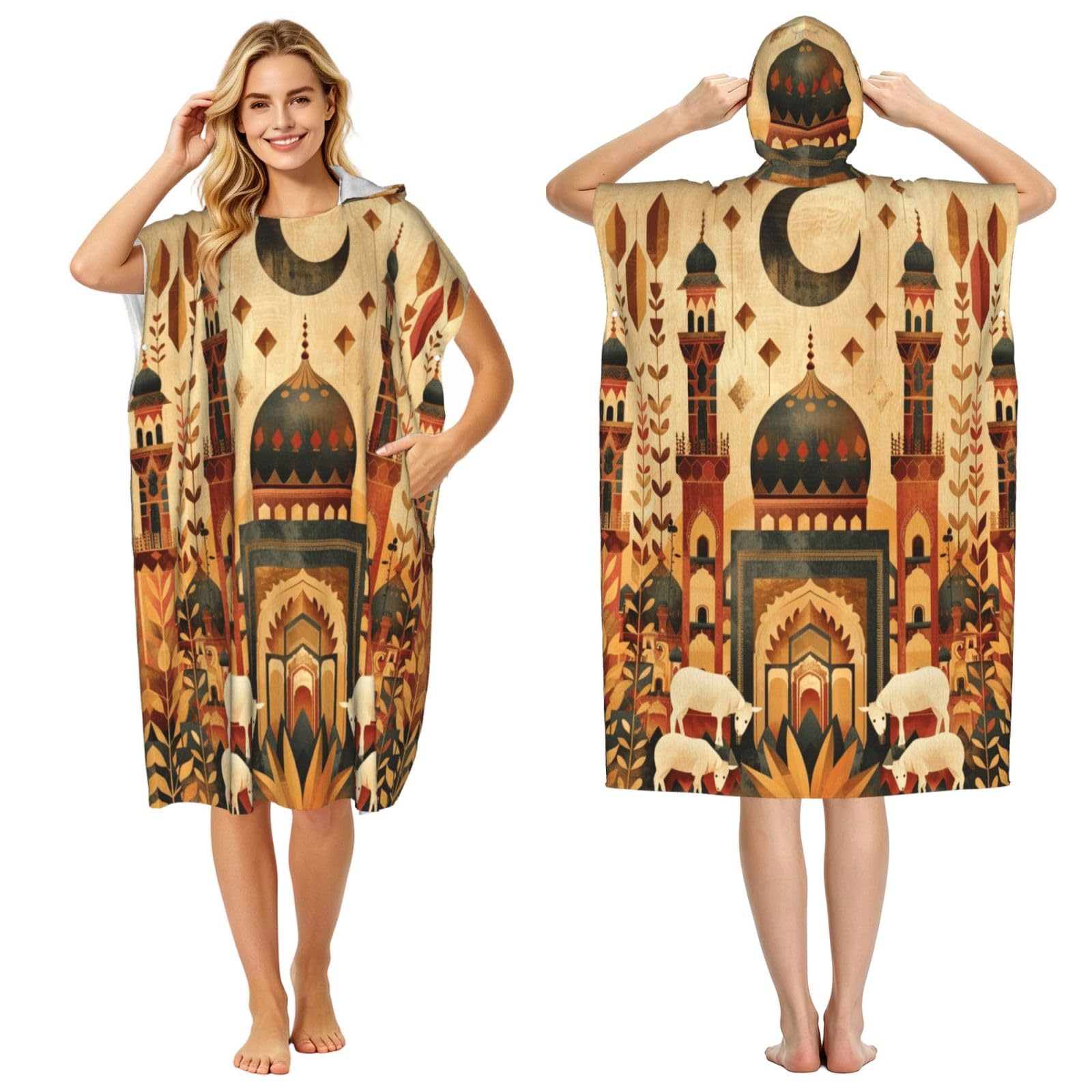 DTHKJNLSF Hazhi Festival Adult Hooded Beach Poncho Towel