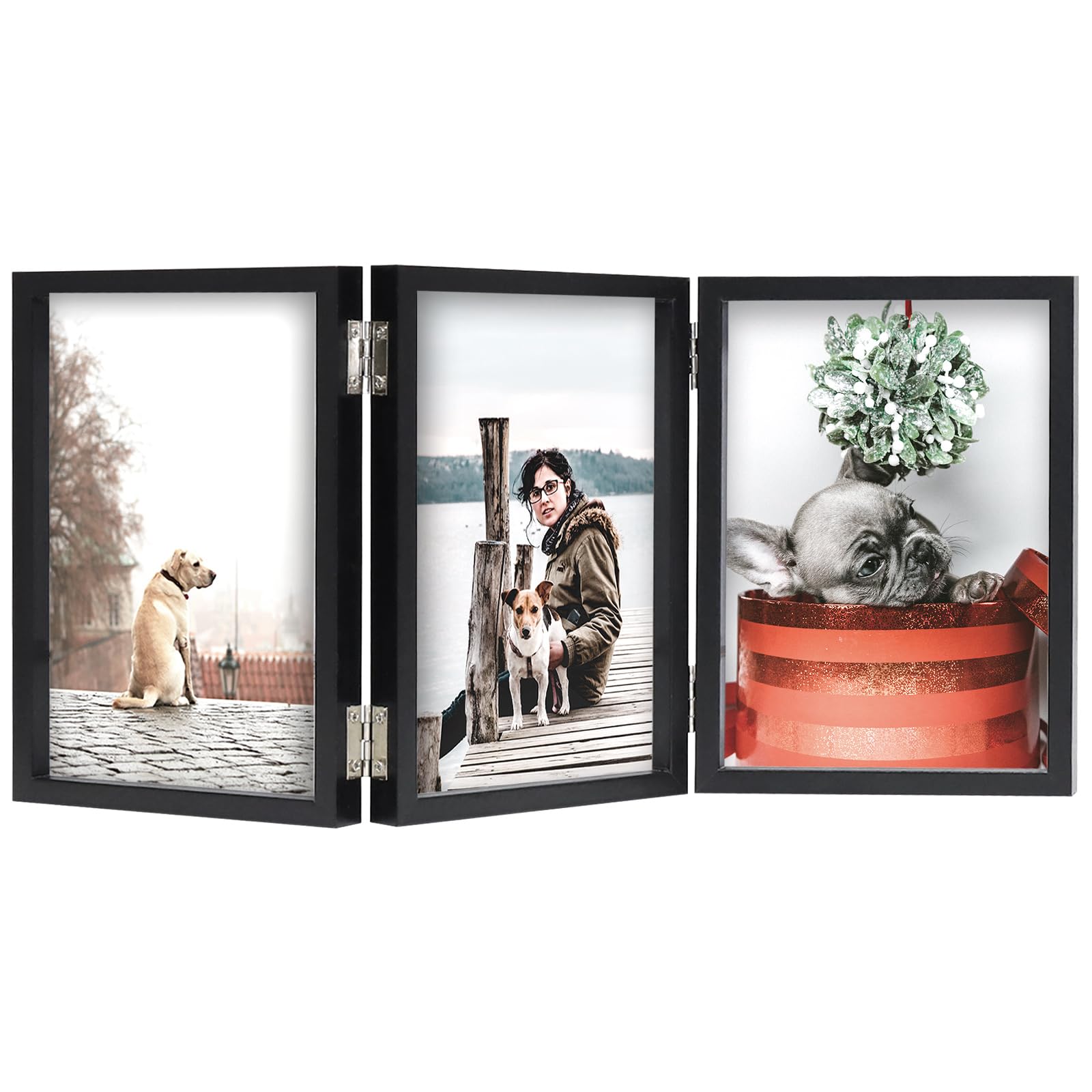 Set De 3 Marcos De Fotos 13x18 Cm (5x7") - Madera Negra Con Cristal De Acrílico, Para Pared O Escritorio - Incluye Soporte Y Ganchos