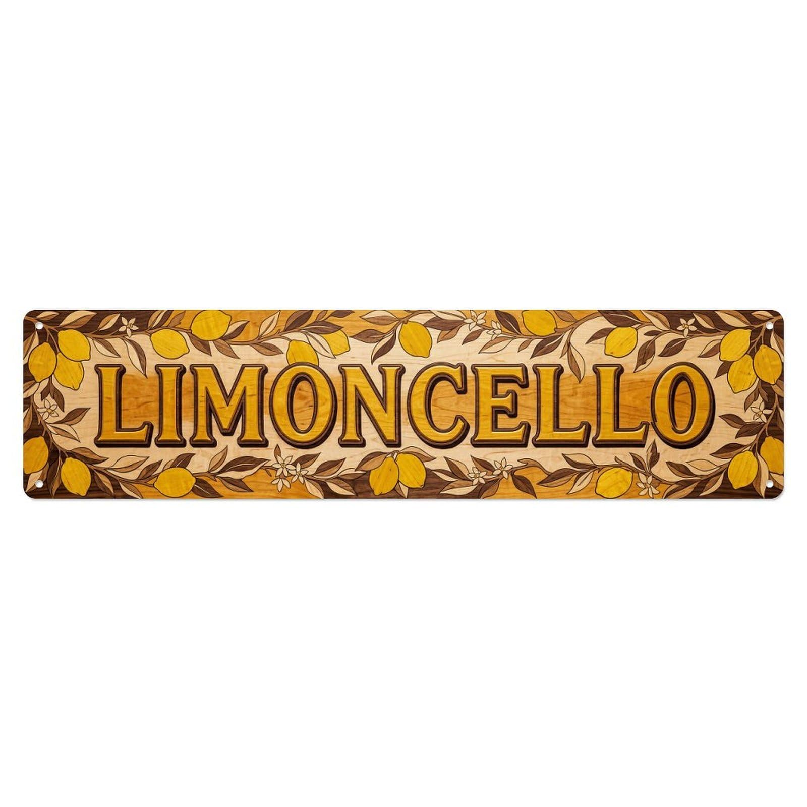 Vintage Limoncello Inlaid Marquetry Liqueur Metal Tin Sign Plaque Wall Decor for Cafe, Club, Garden Metal Poster 4x16Inch
