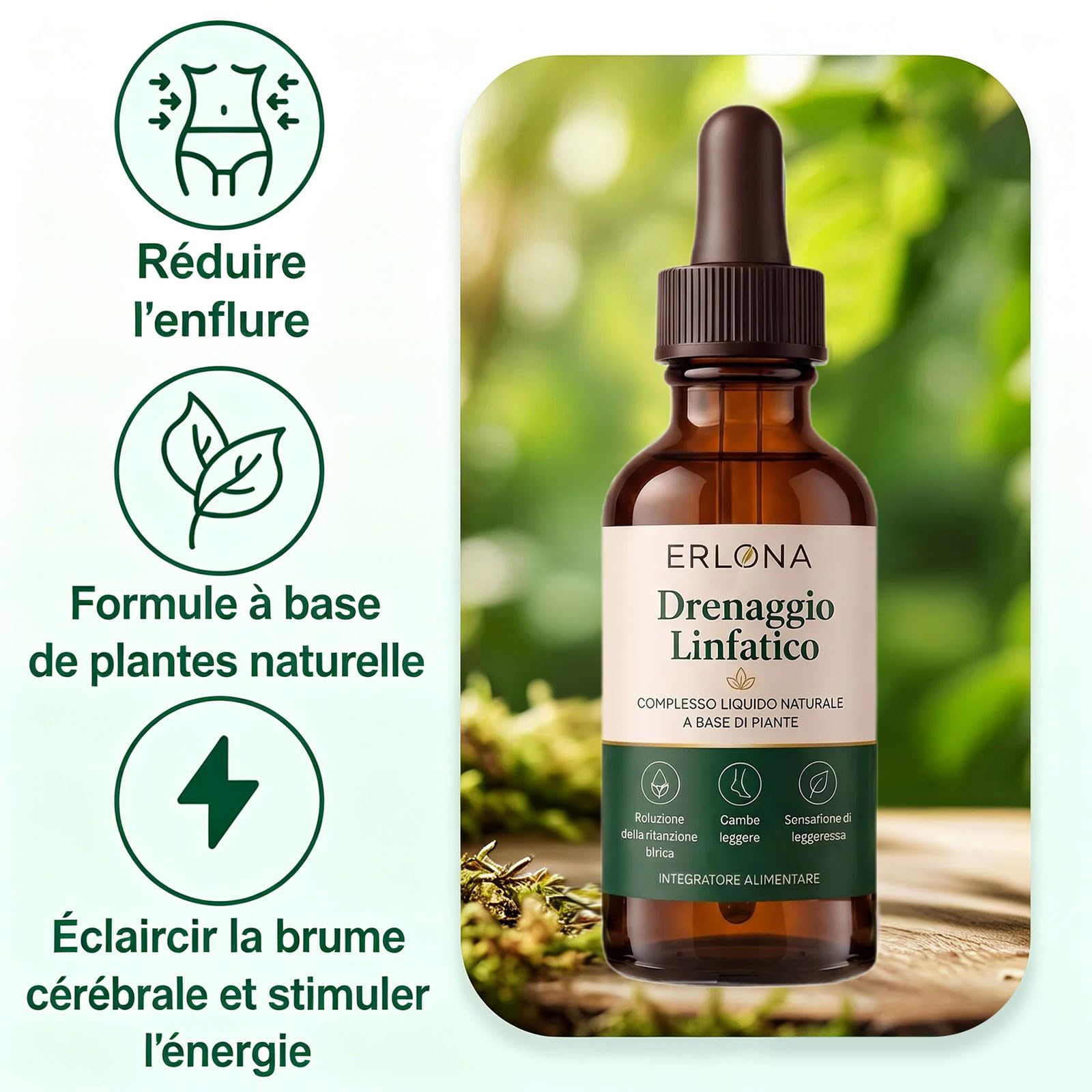 Erlona Drainage Lymphatique Goutte, Drainage Lymphatique Corps Complet Erlona, Mélanges à Base de Plantes Naturelles, pour Femmes et Hommes (1 Pièce)