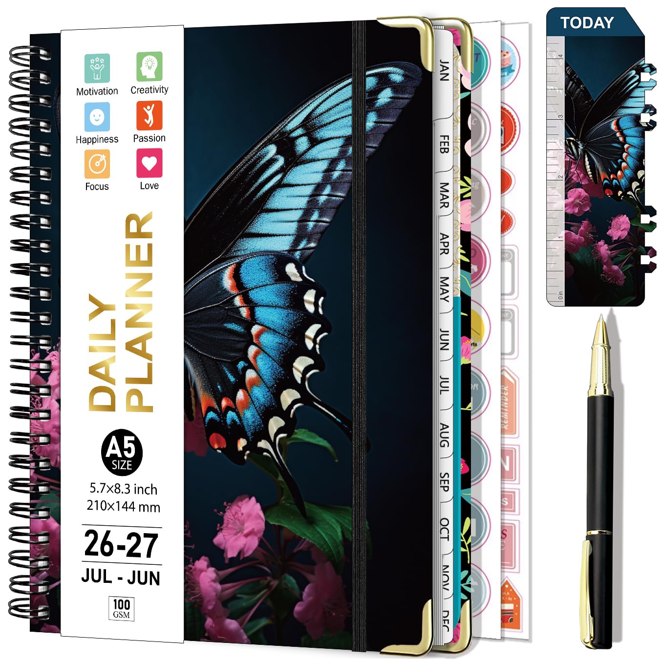 NEYSA Diary 2026 2027 A5 Week to View, Jul 2026 - Jun 2027 Mid Year Weekly & Monthly Academic Planner Organiser with Productivity Stickers & Self-adhesive Pen Loop