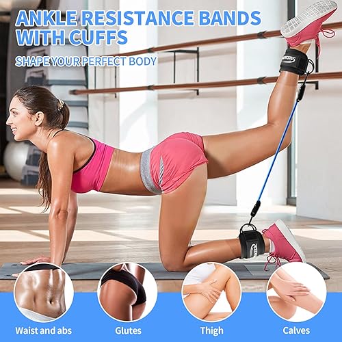 Miniatura 4 de Ankle Resistance Bands with Cuffs, Resistance Bands for Leg, Ankle Bands for Working Out, Booty Workout Equipment for Kickbacks Hip Fitness Training