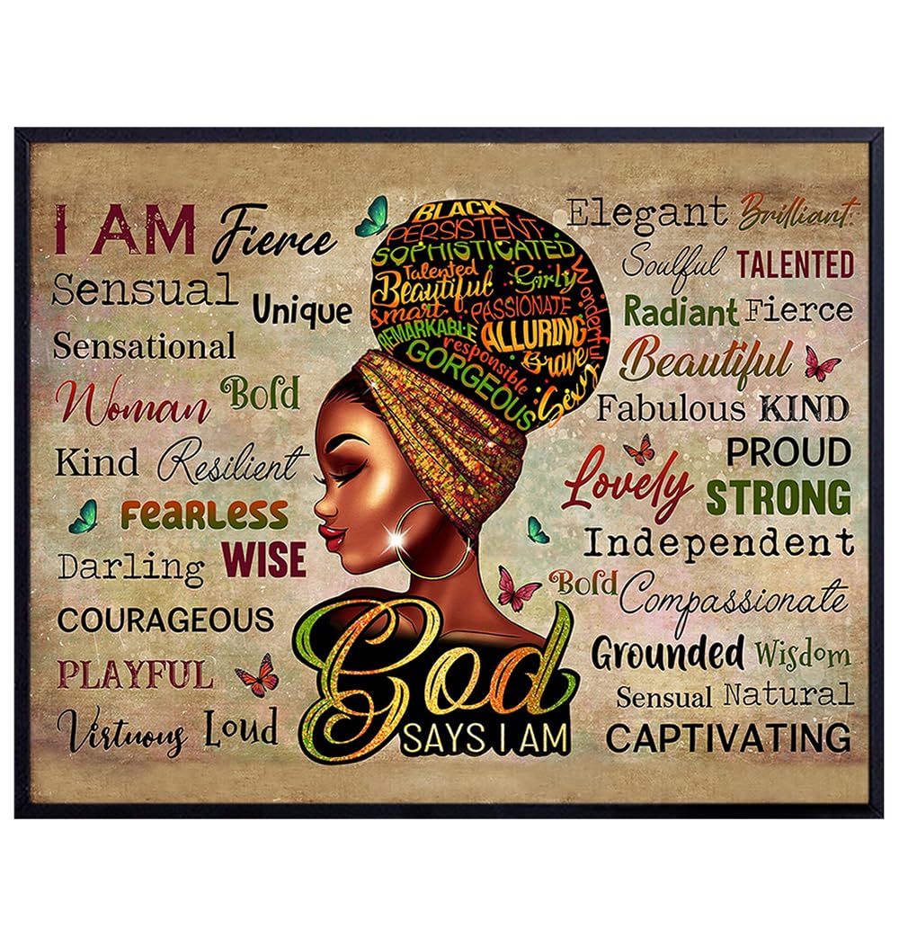 Positive Affirmations For Black women 11x14 - African American Wall Art - Inspirational spiritual Positive Quotes - Religious Christian Gifts - Black Girl Wall Art - Motivational Print - God Says