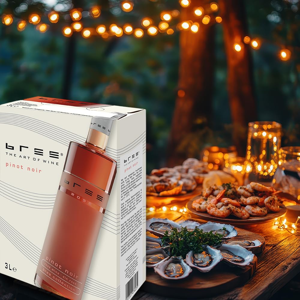 Bree Pinot Noir Rosé QbA, feinherb, Bag-in-Box, sortenreines Weinpaket + VINOX Winecards (4x3,0l)