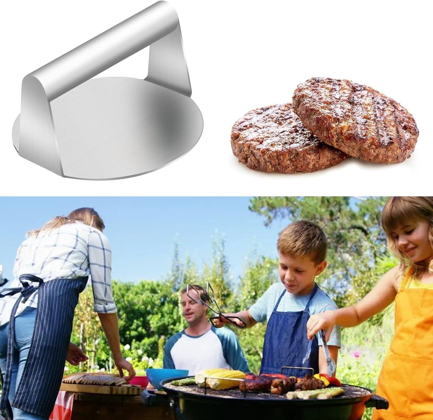 Pressa per Hamburger, 5,5 Pollici, Rotonda per Hamburger, in Acciaio Inox, Smash Burger Pattie Press, Hamburger Pressa Rotonda per Deliziosi Hamburger, Patties, BBQ