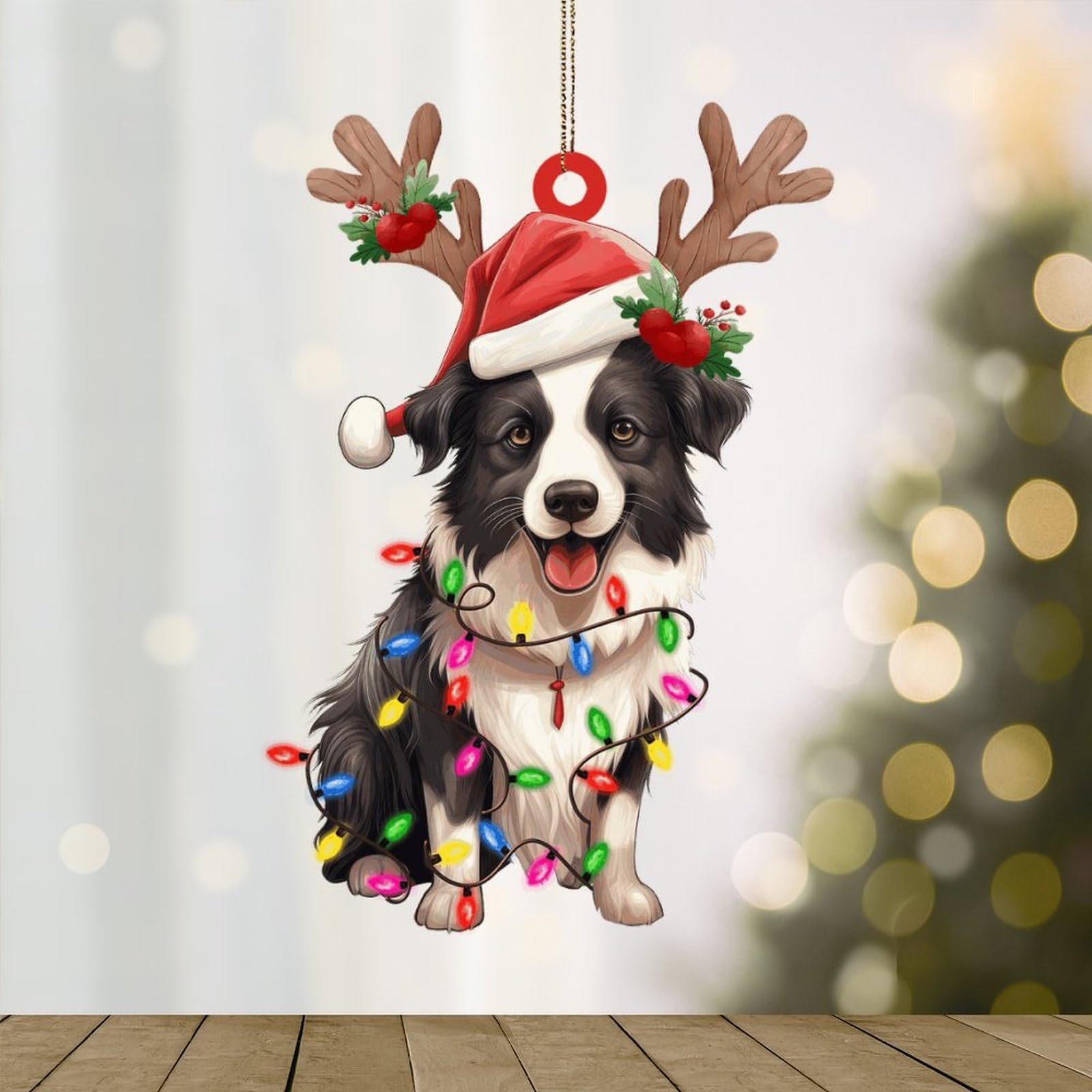 WoGuangis Pet Owner Gift Ornament Border Collie Acrylic Ornaments for Xmas Decorations Border Collie Dog Lanterns Christmas Antlers Xmas Tree Ornaments 3in Christmas Decorations